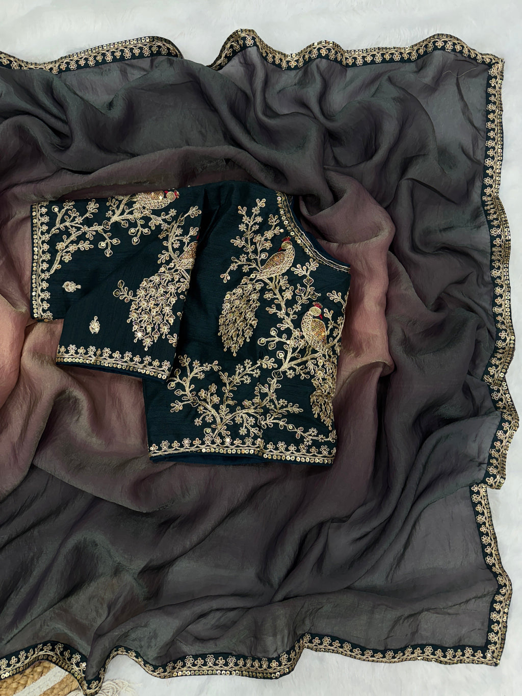 Fancy Saree With Sequence And Cording Embroidery Work