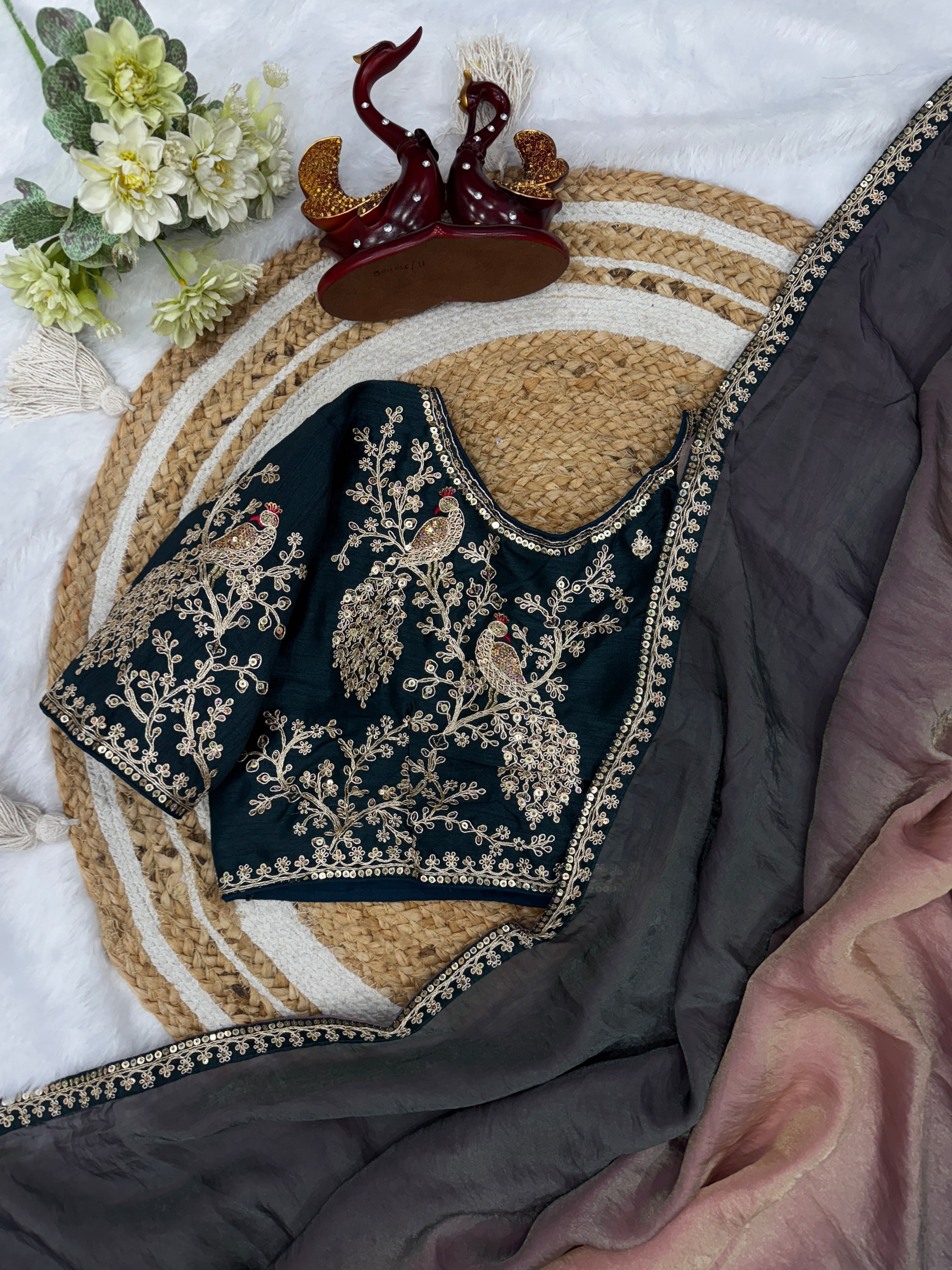 Fancy Saree With Sequence And Cording Embroidery Work