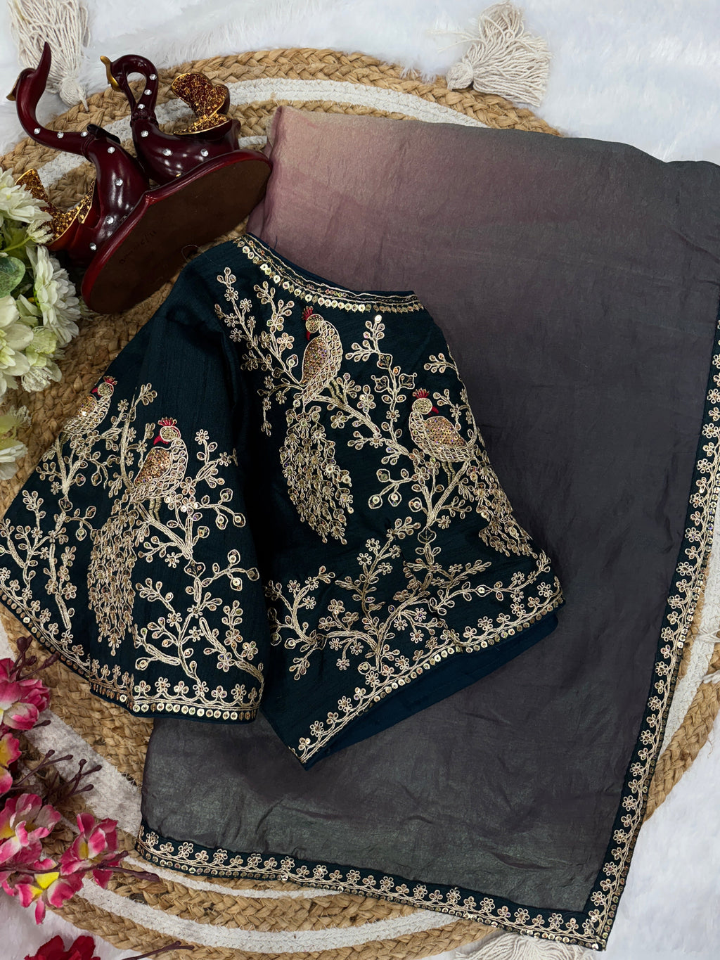 Fancy Saree With Sequence And Cording Embroidery Work