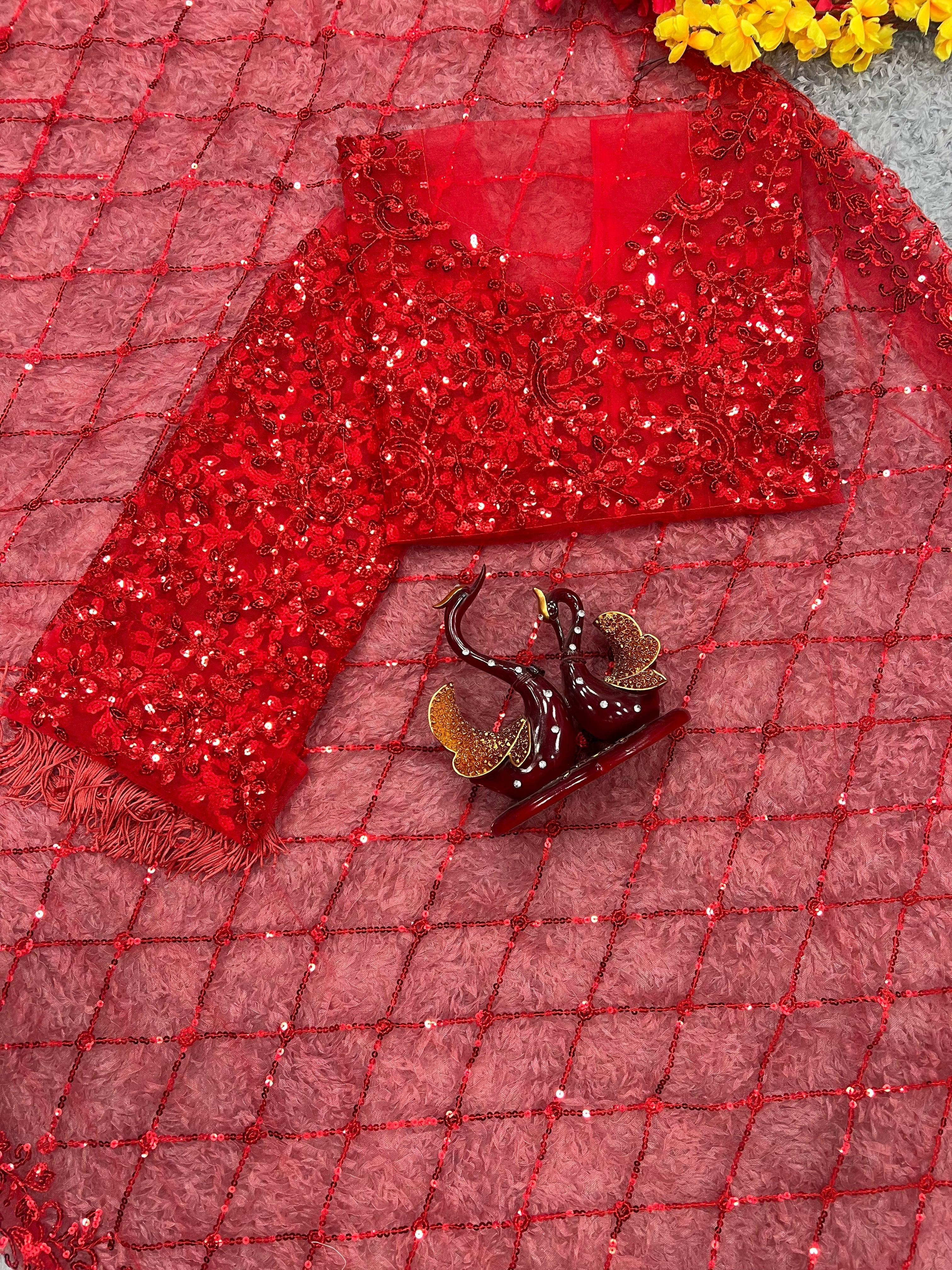 Beautiful Party Wear Saree With Sequins Embroidery Work