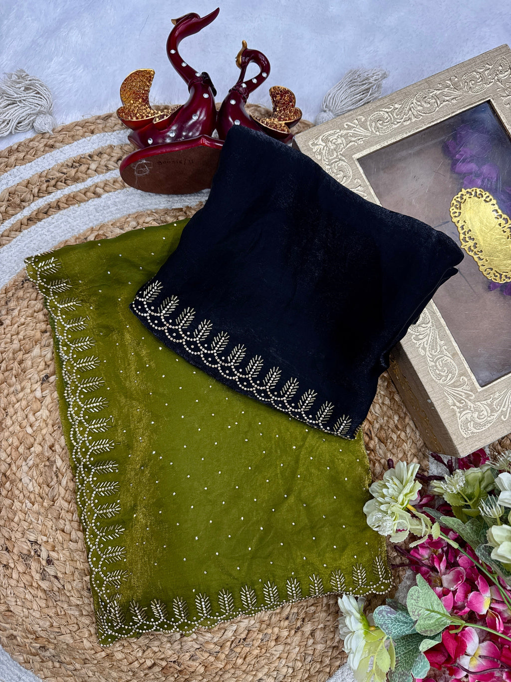 Party Wear Saree With Beautiful Jarkhan Diamond Work