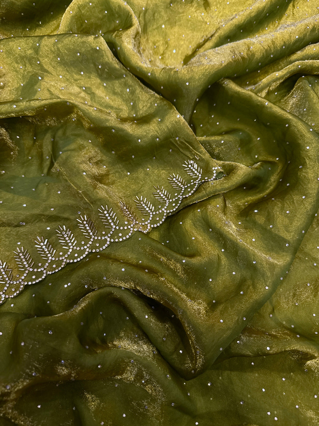 Party Wear Saree With Beautiful Jarkhan Diamond Work