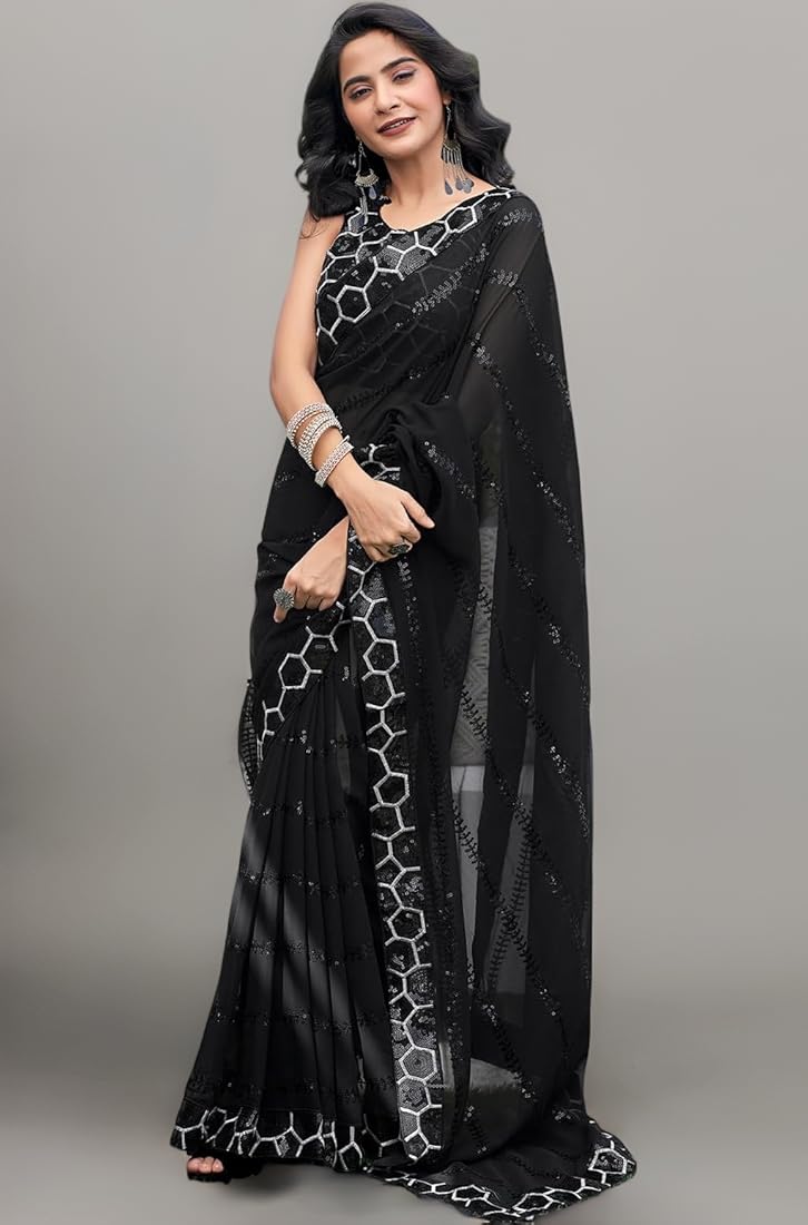 Party Wear Look Designer Saree With Embroidery Sequins Work