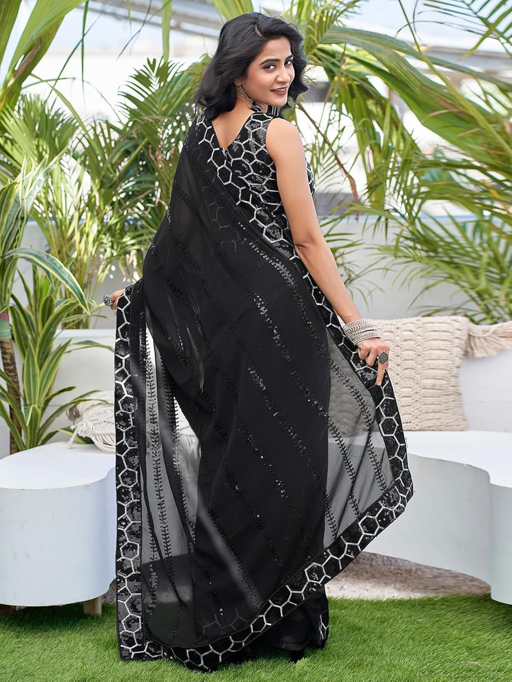 Party Wear Look Designer Saree With Embroidery Sequins Work
