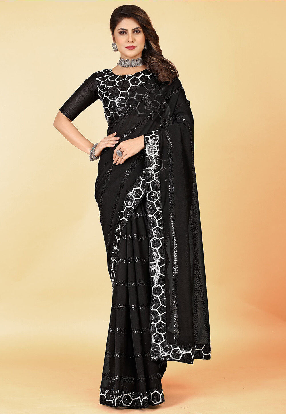 Party Wear Look Designer Saree With Embroidery Sequins Work