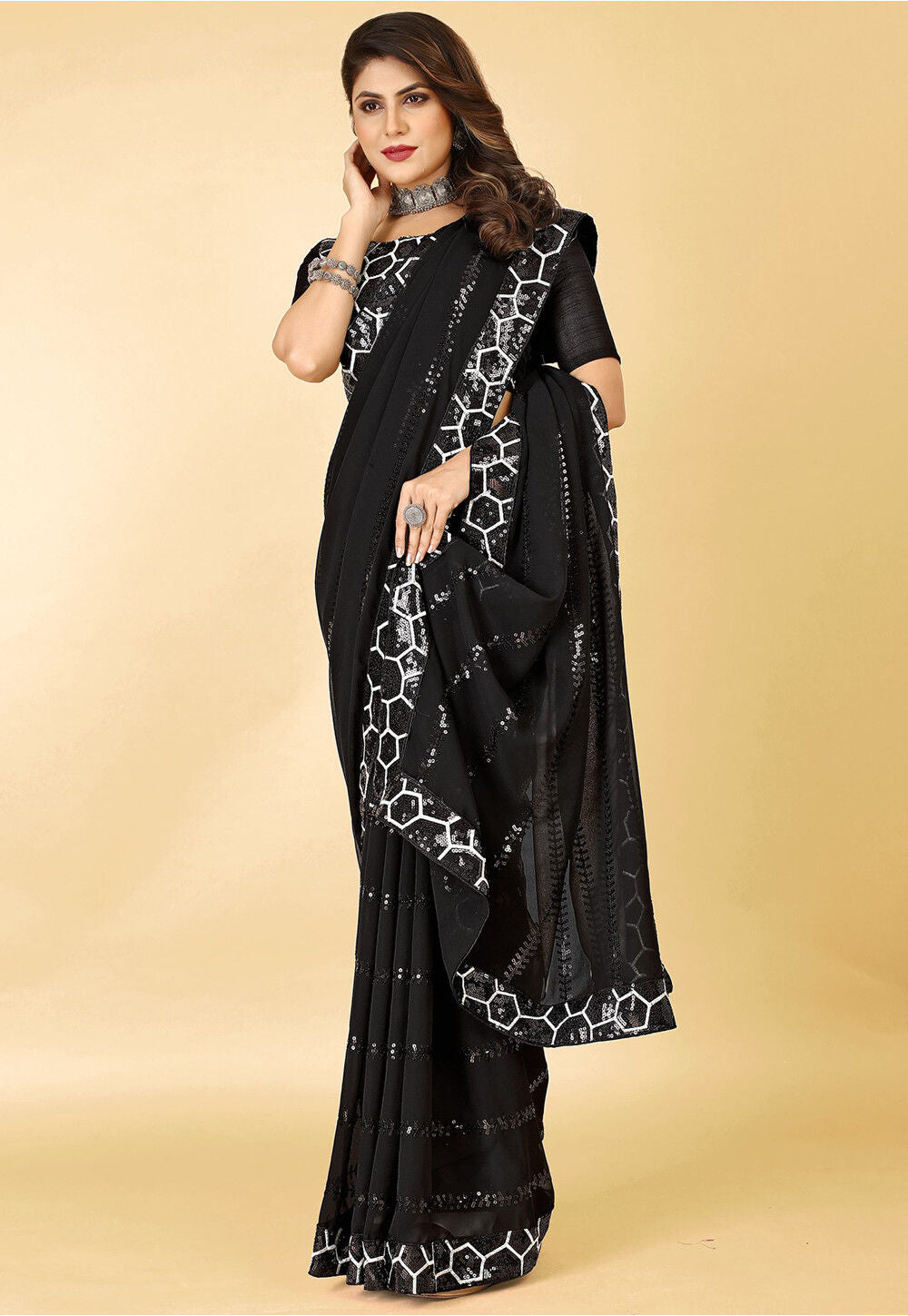 Party Wear Look Designer Saree With Embroidery Sequins Work