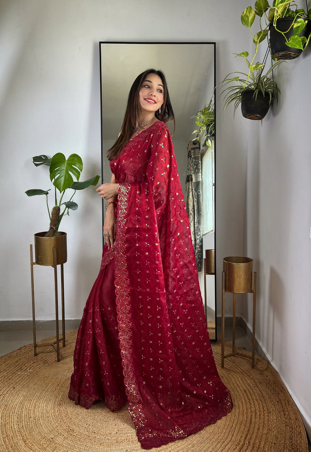 Designer Saree With Embroidery Work Sequins & Thread Work