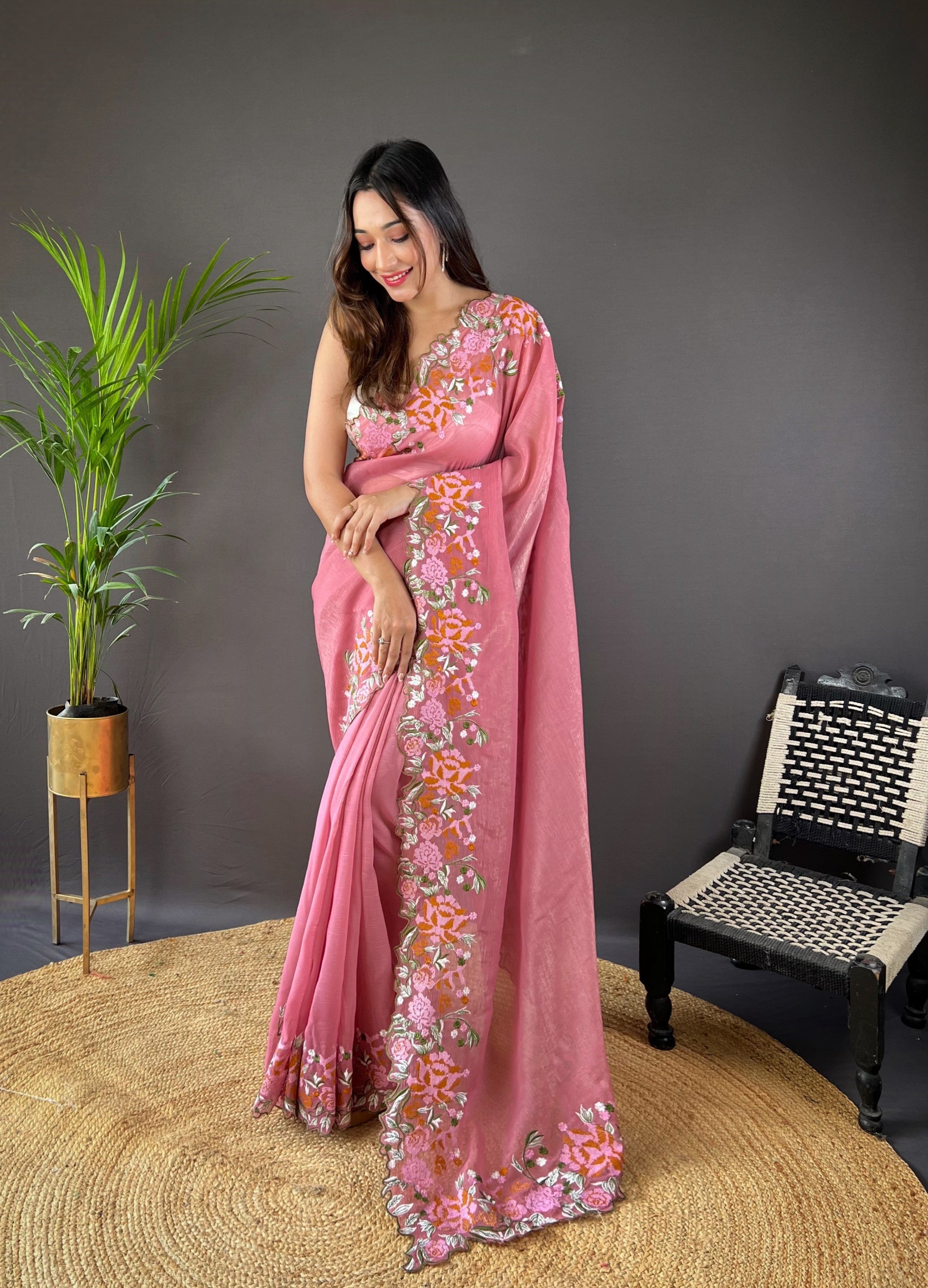 Designer Saree With Embroidery Work Border