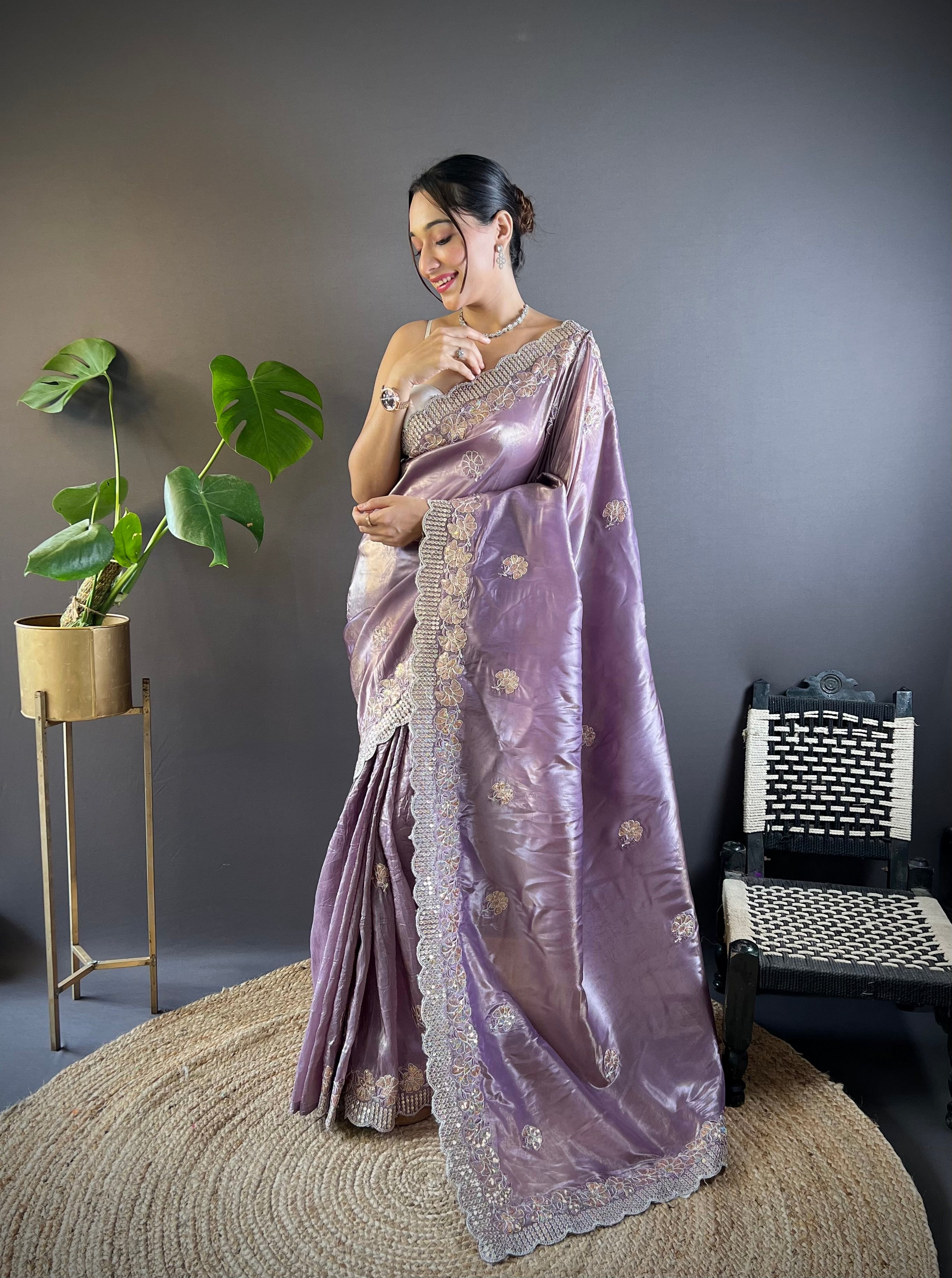 Beautiful Saree With Sequence & Multi Thread Embroidery Work