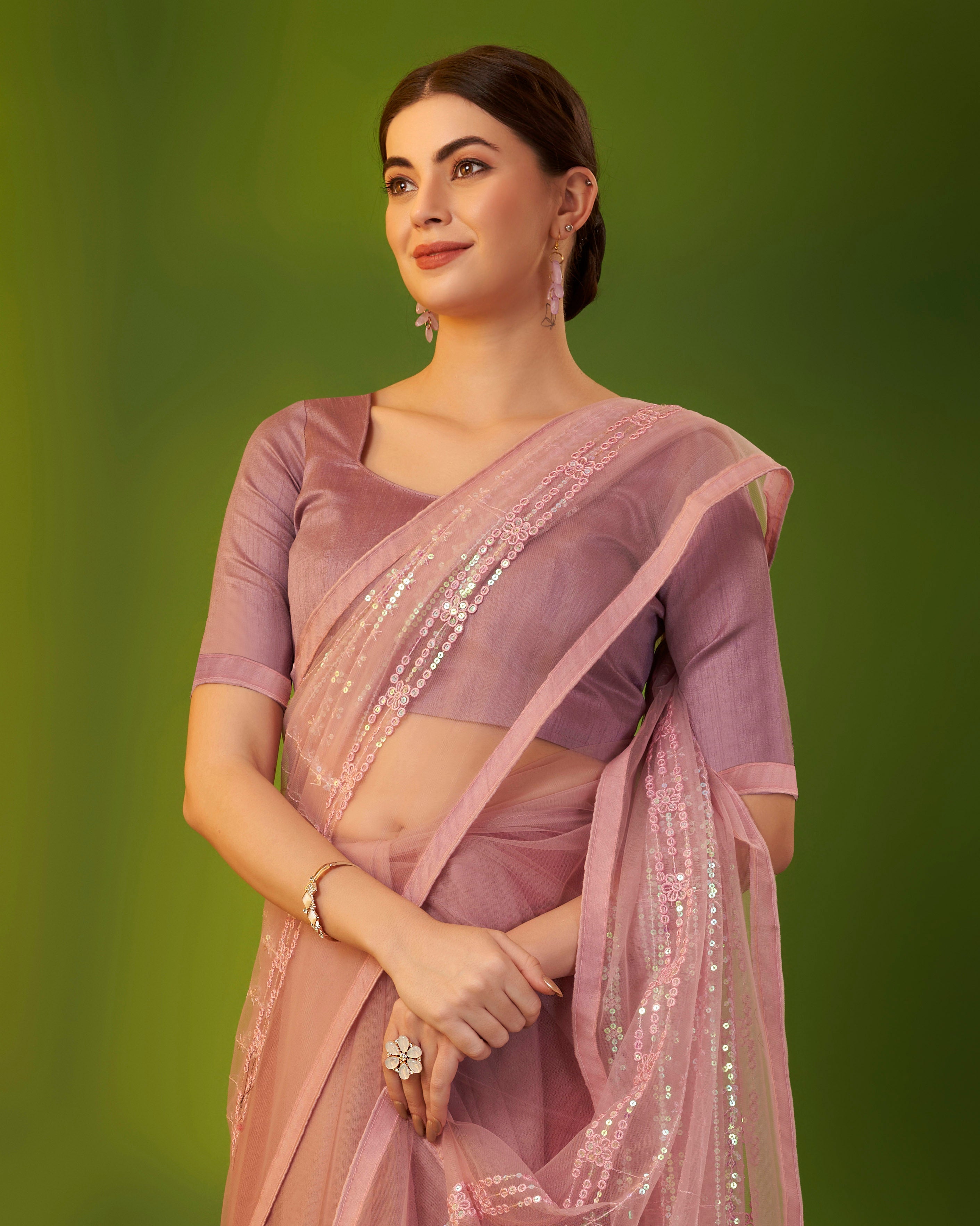 Fancy Saree With Multi Thread And Sequence Embroidery Work