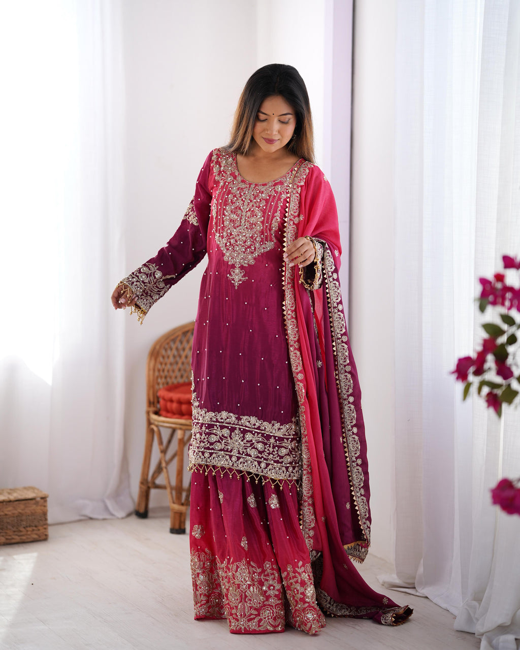 Beautiful Party Wear Top Bottom And Dupatta