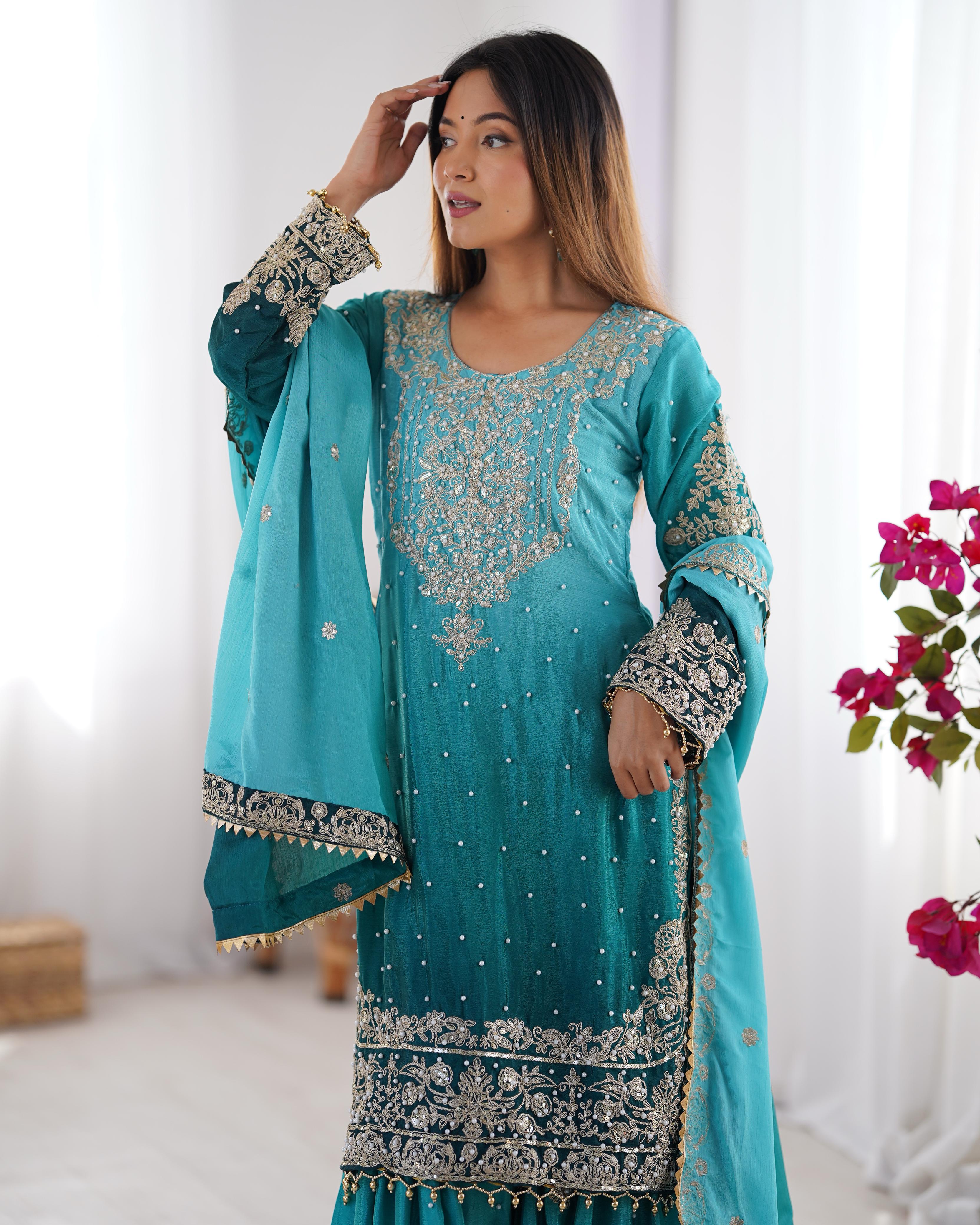 Beautiful Party Wear Top Bottom And Dupatta