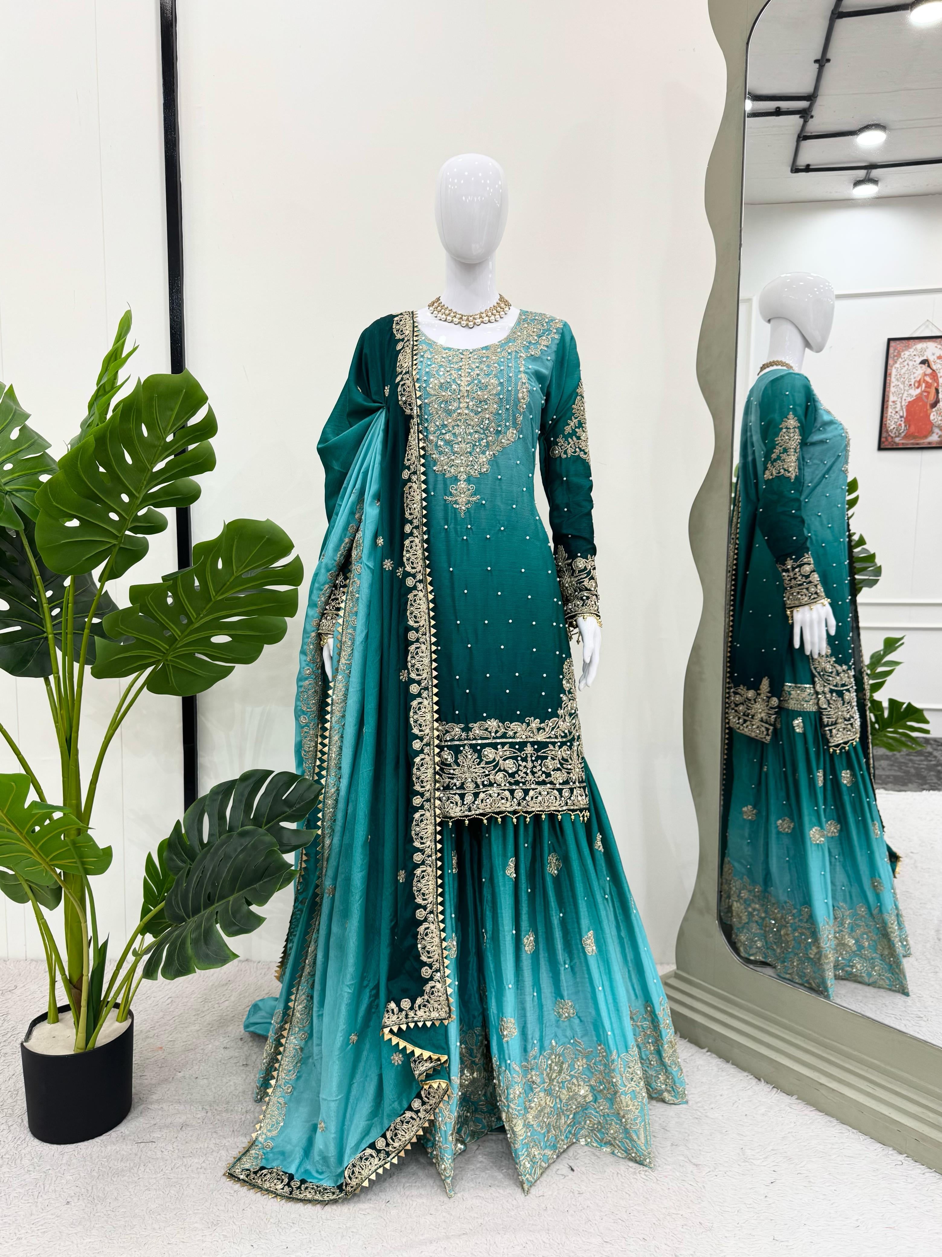 Beautiful Party Wear Top Bottom And Dupatta