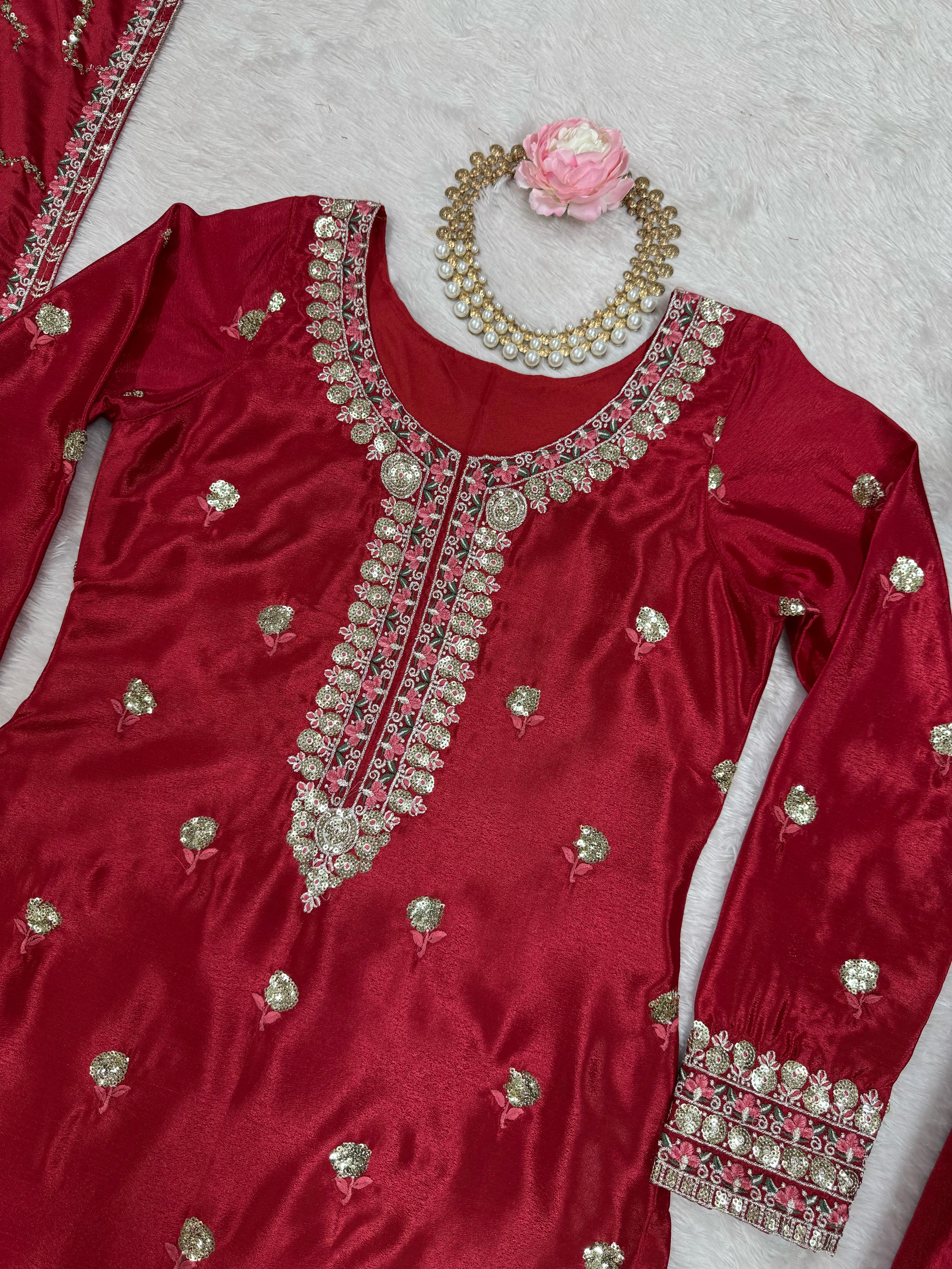 Trending Beautiful Top Pent And Dupatta With Thread With Sequence Work
