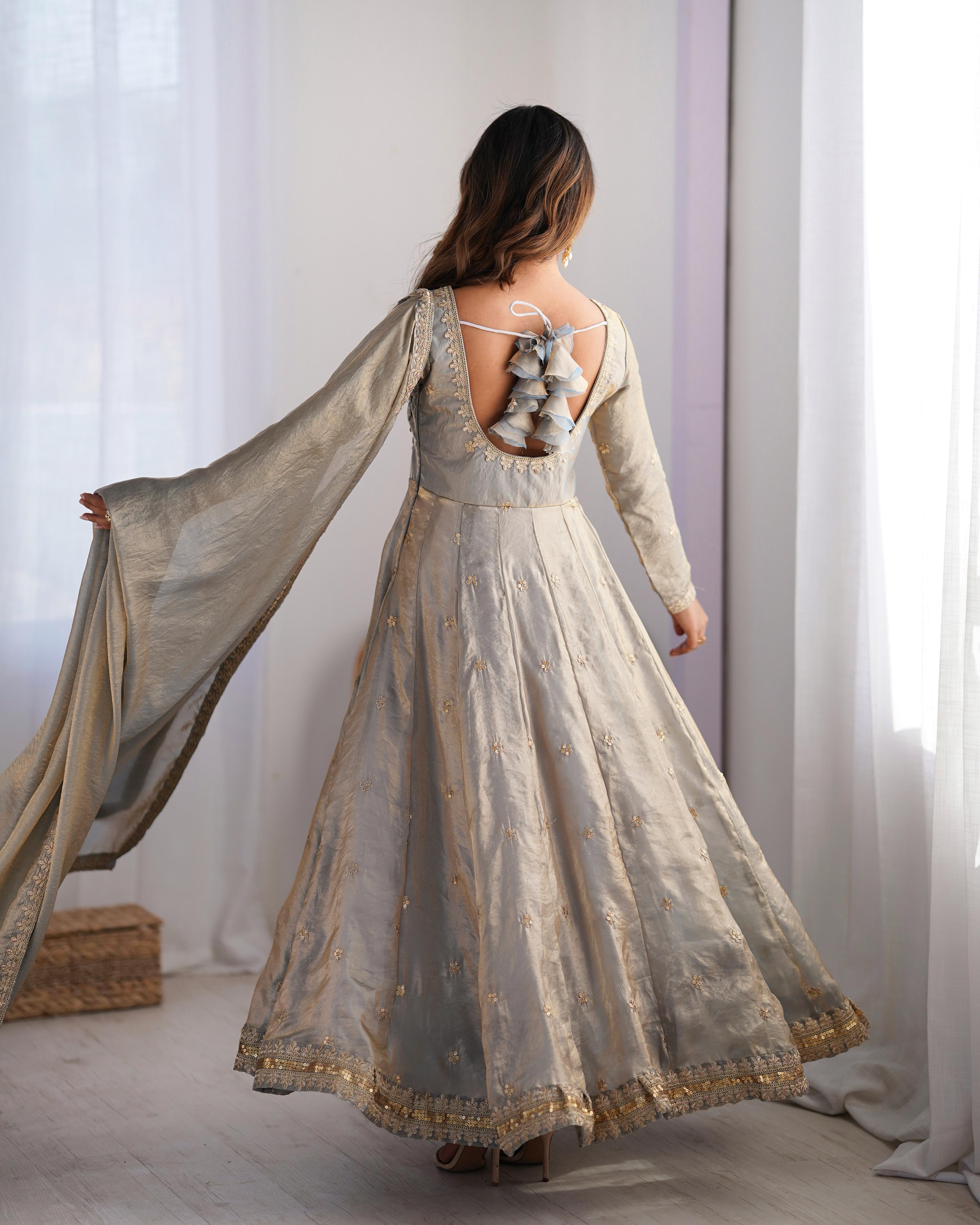 Beautiful Anarkali Gown Pent And Dupatta Coding With Sequence Work