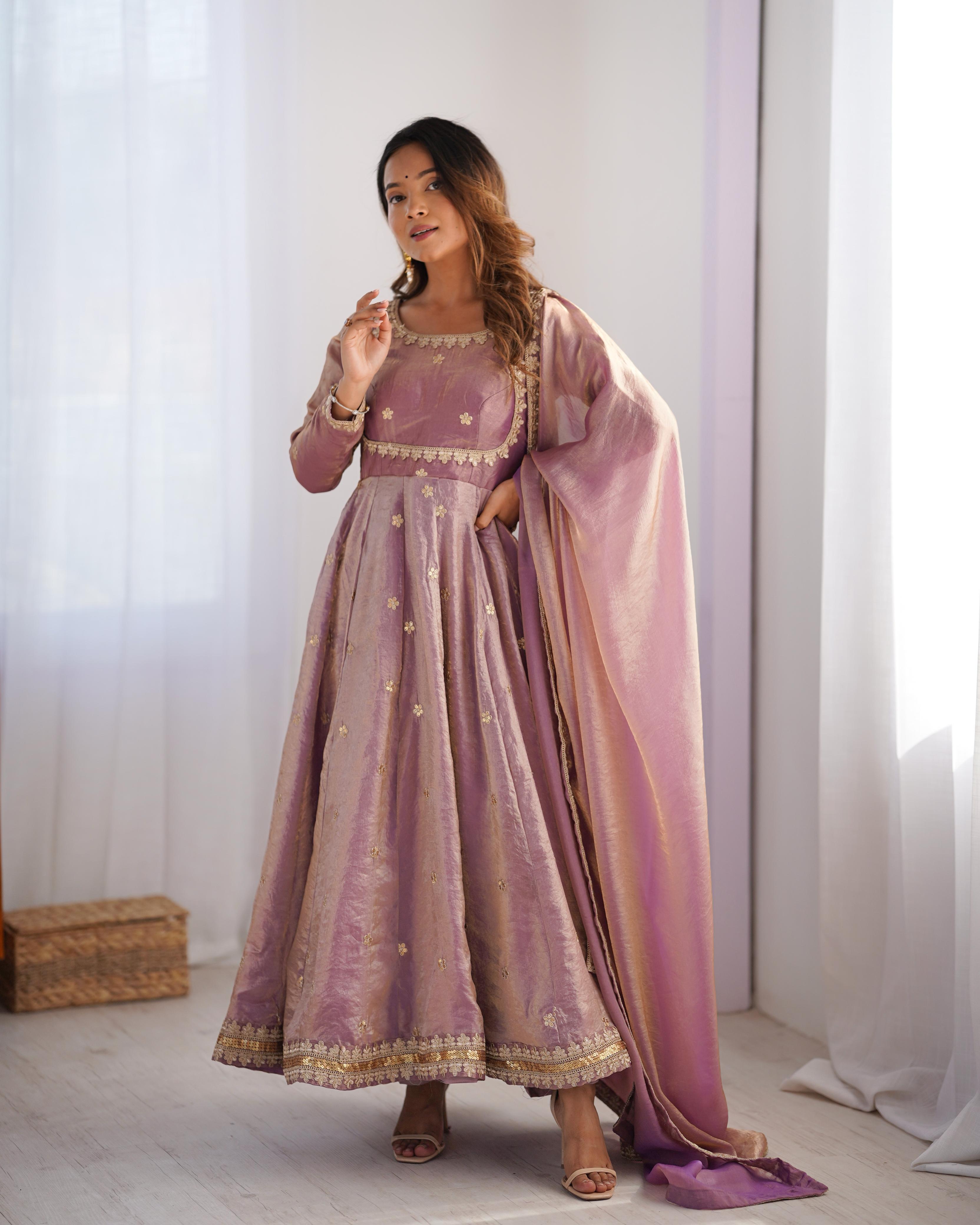 Beautiful Anarkali Gown Pent And Dupatta Coding With Sequence Work