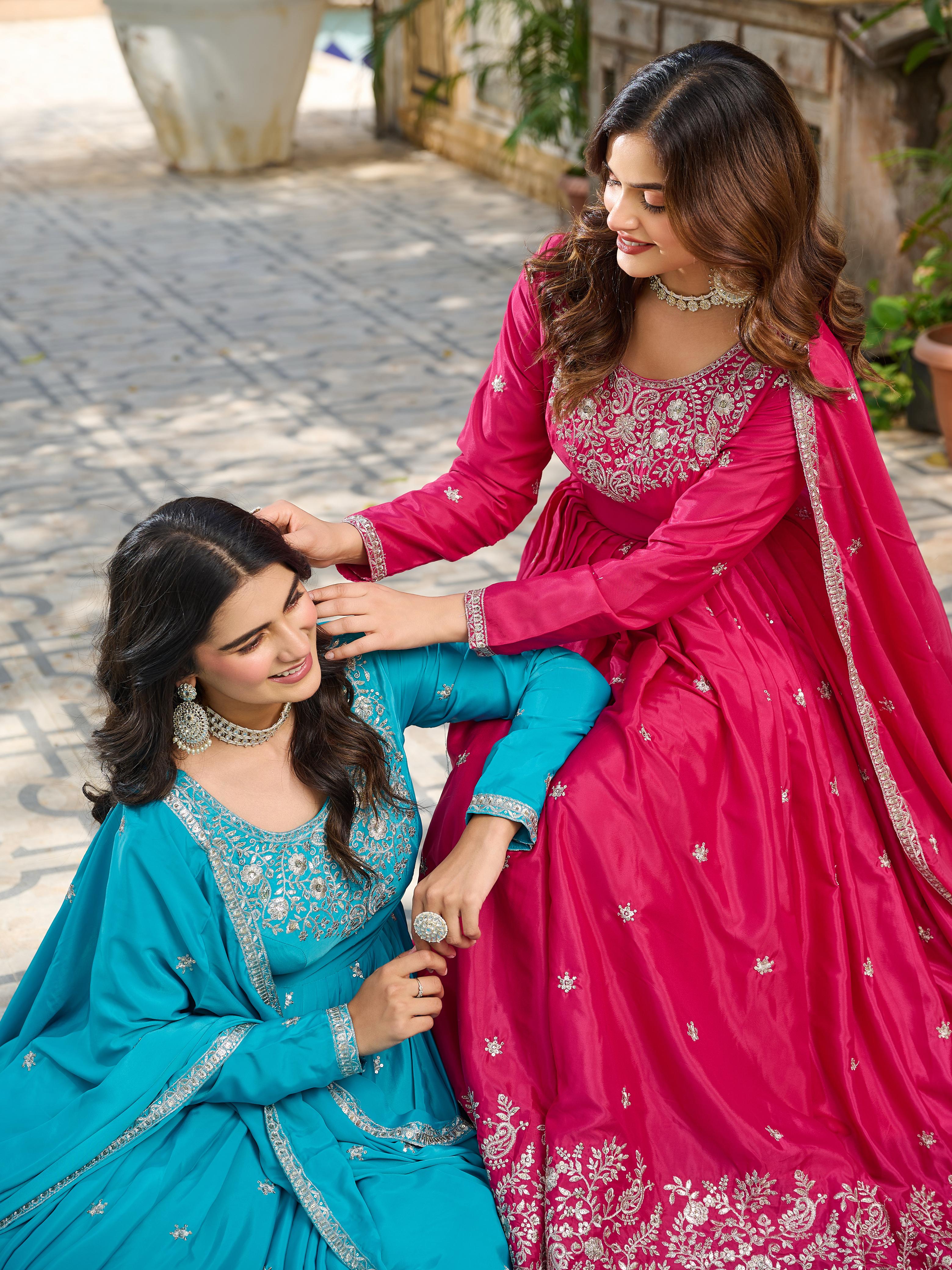 Designer Party Wear Anarkali Gown With Thread & Sequence Work