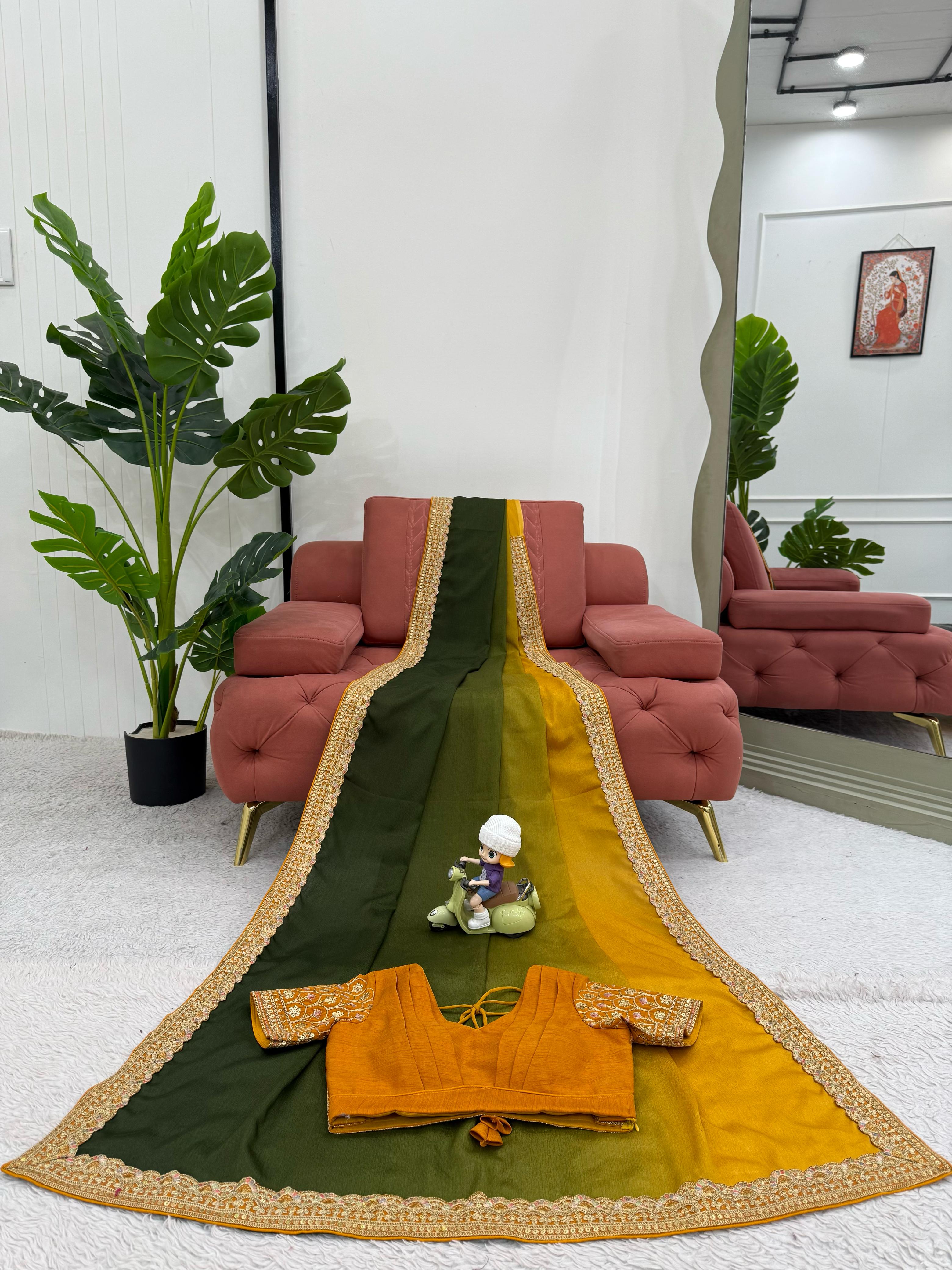 धागे और सीक्वेंस लेस वर्क वाली खूबसूरत पार्टी वेयर साड़ी