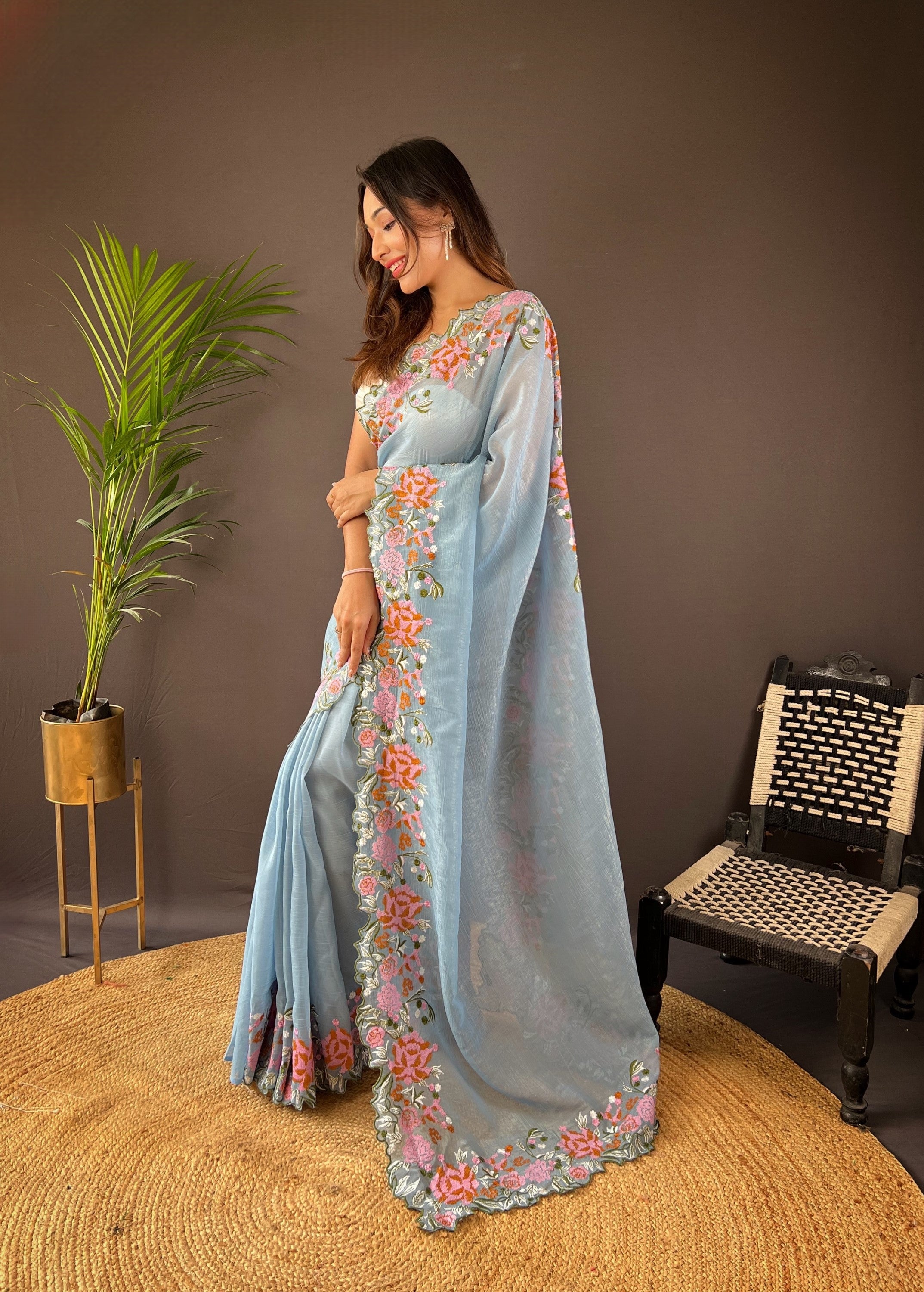 Designer Saree With Embroidery Work Border