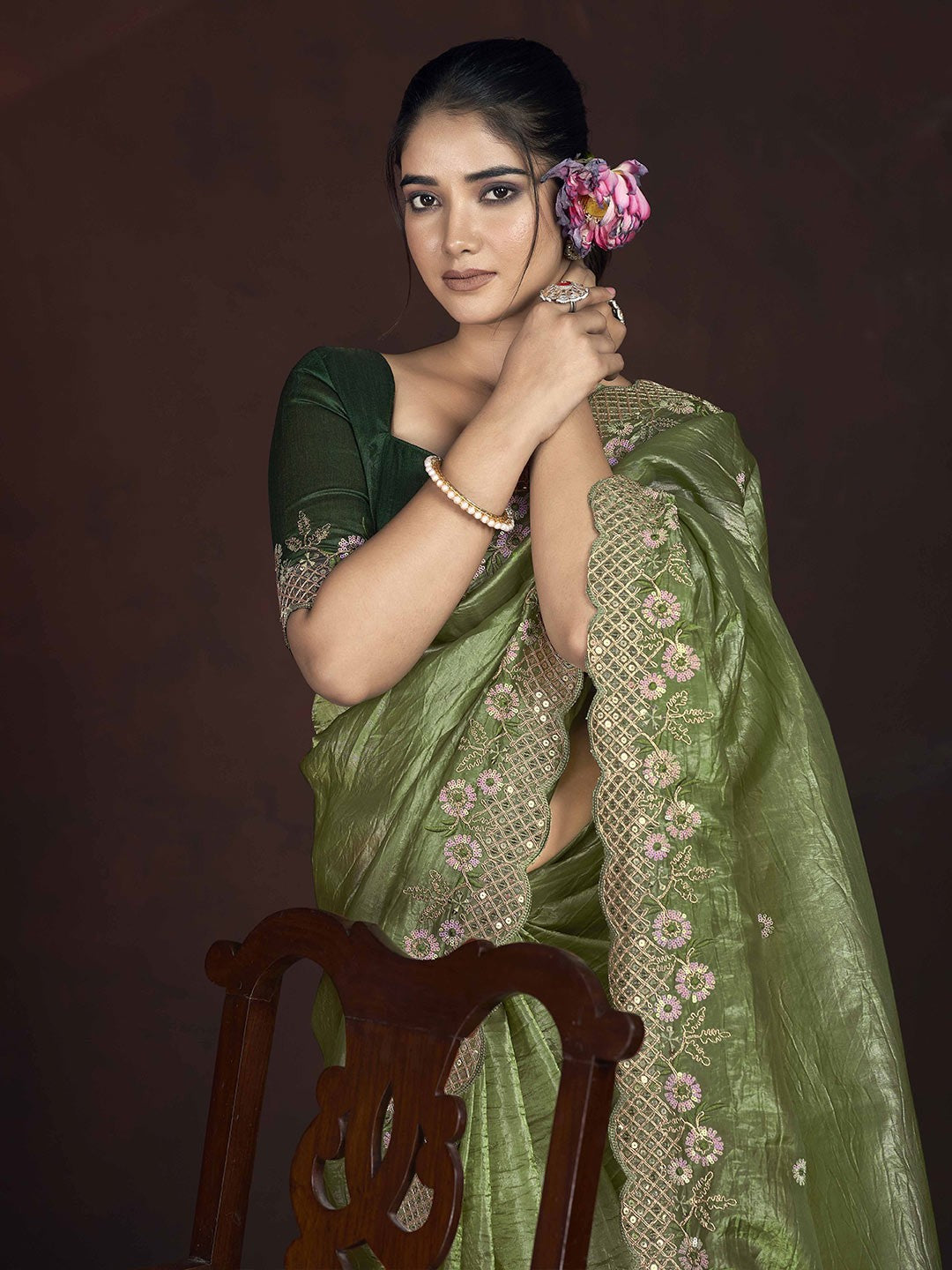 Beautiful Saree With Beautiful Floral Embroidered Work of Multi Thread