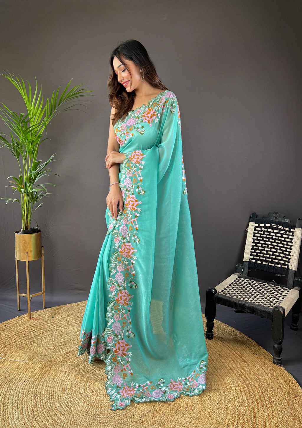 Designer Saree With Embroidery Work Border