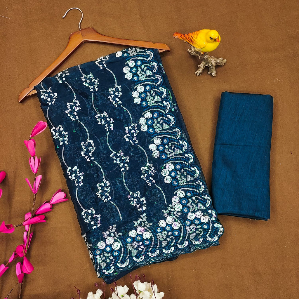 Party Wear Saree With Designer Sequence Embroidery Work