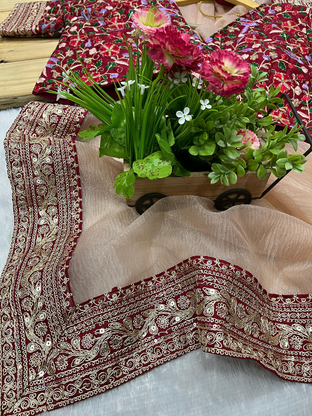 Beautiful Designer Saree With Sequins And Jari Dori Embroidered Lace Border