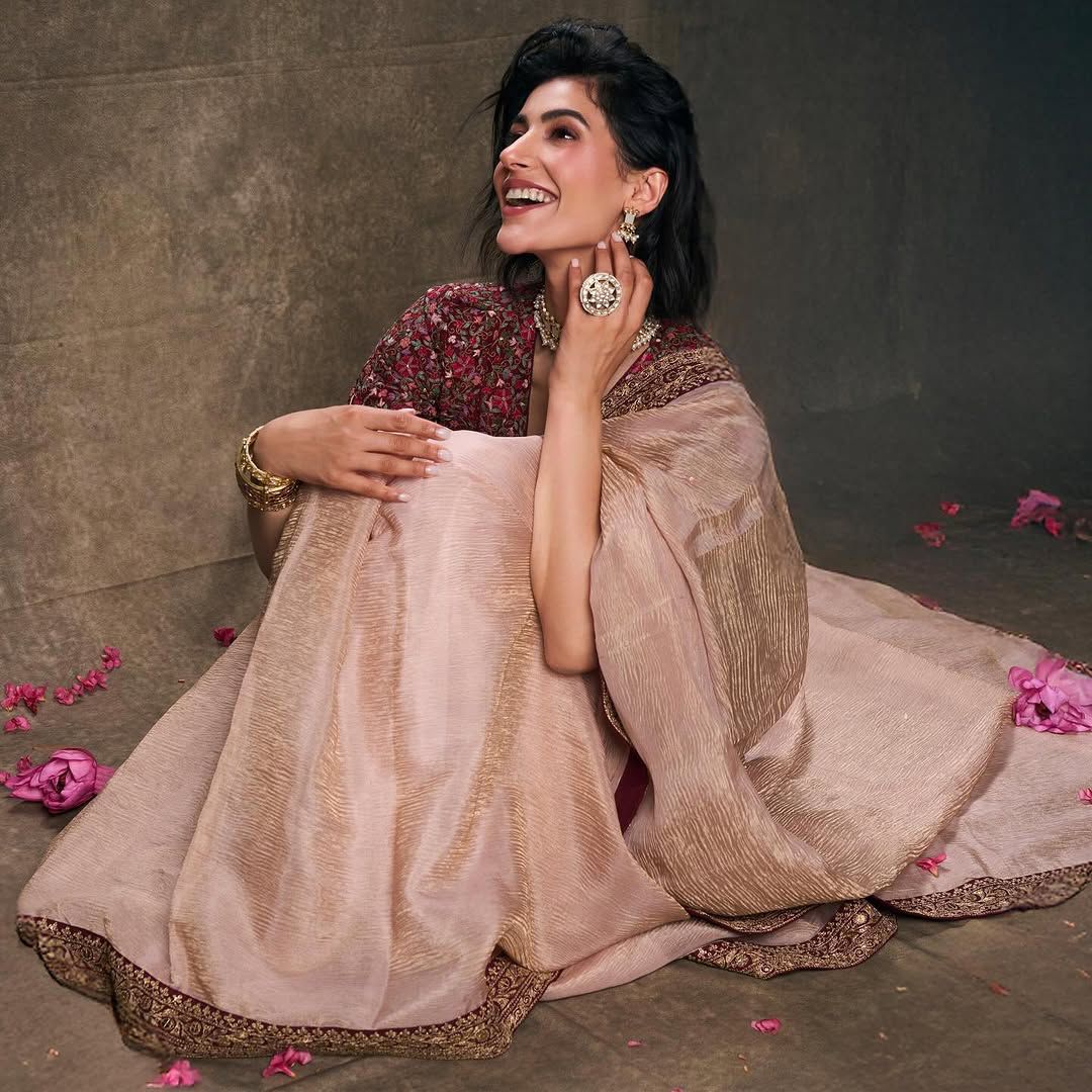 Beautiful Designer Saree With Sequins And Jari Dori Embroidered Lace Border