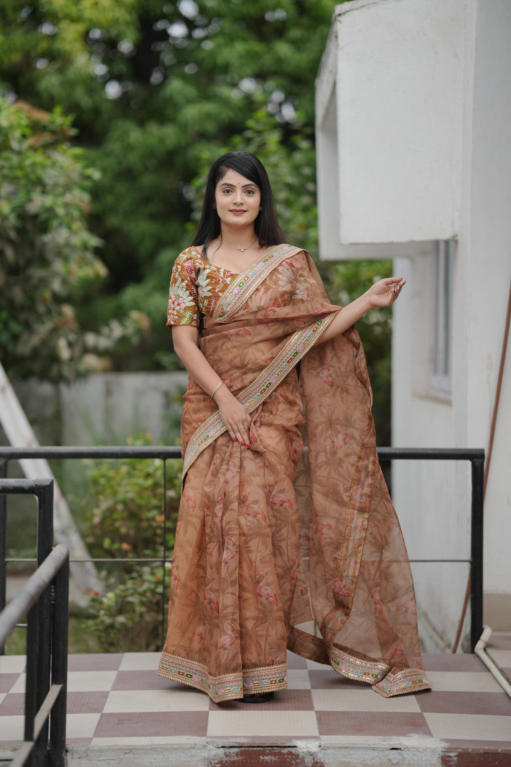 Beautiful Designer Embroidered Saree With Multi Color Thread Work