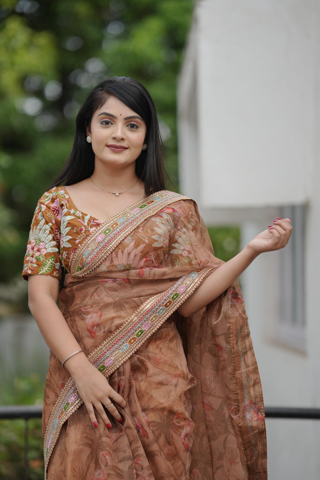 Beautiful Designer Embroidered Saree With Multi Color Thread Work