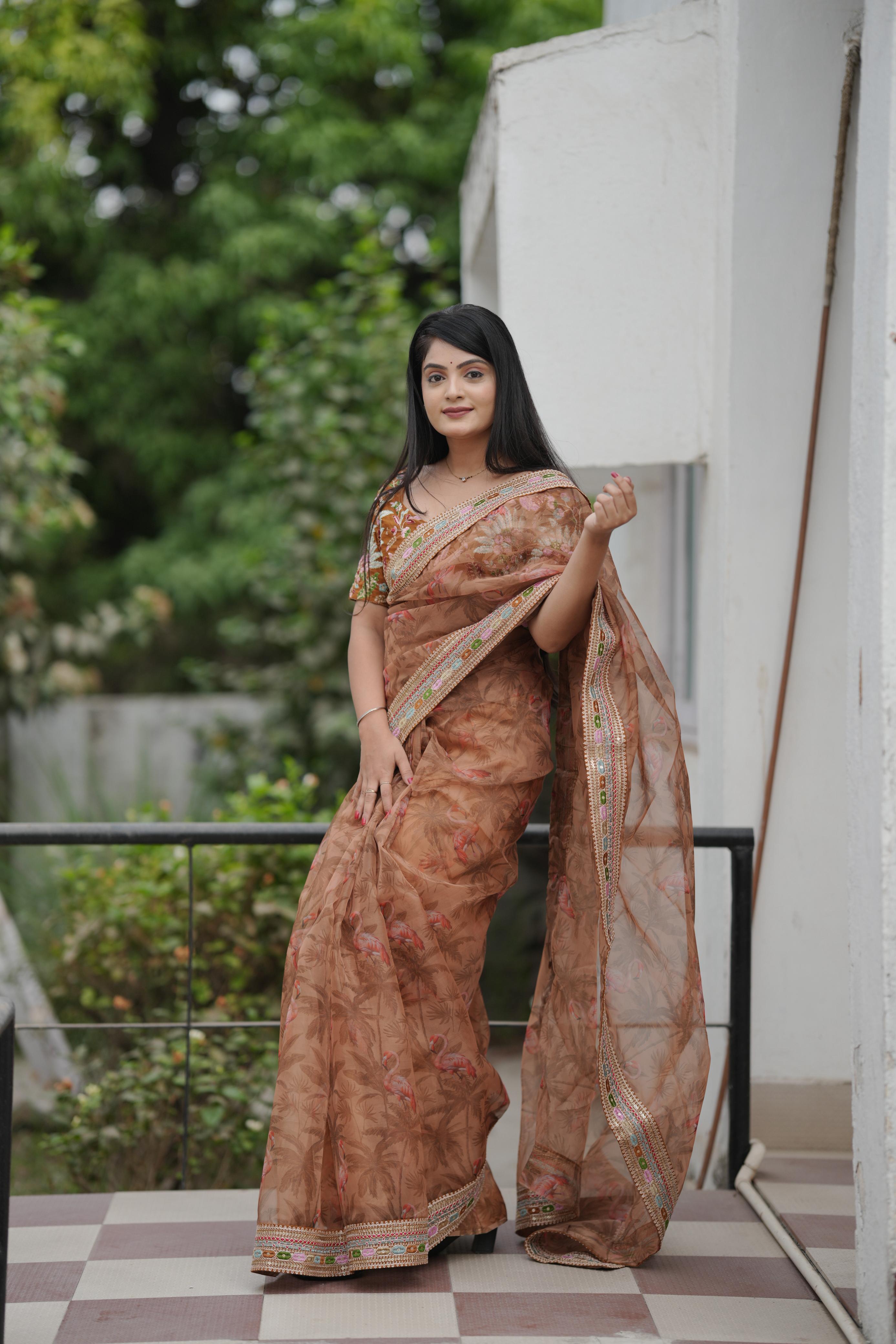 Beautiful Designer Embroidered Saree With Multi Color Thread Work