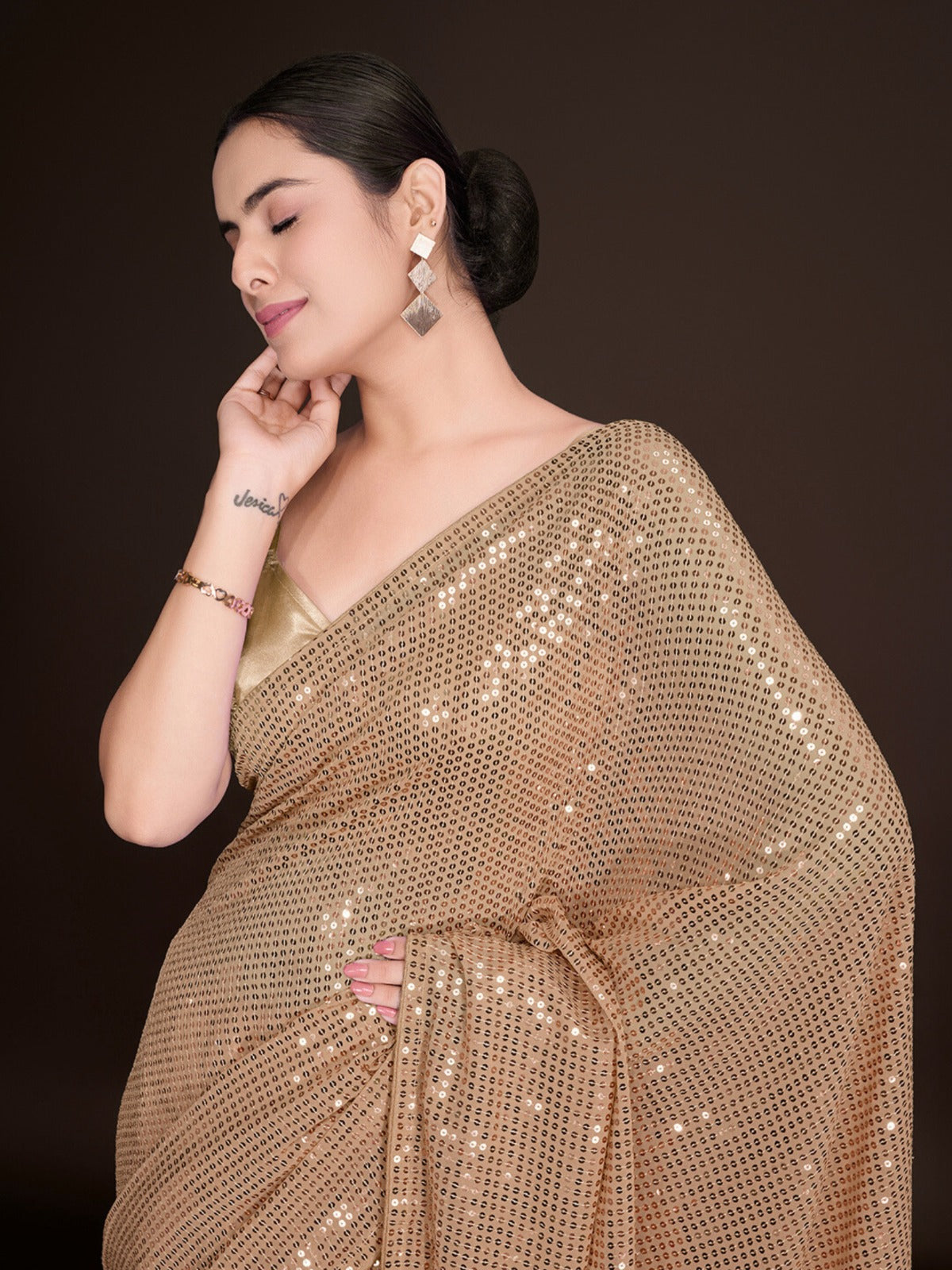 Party Wear Designer Saree With Sequence Work By Fabzonefabindia