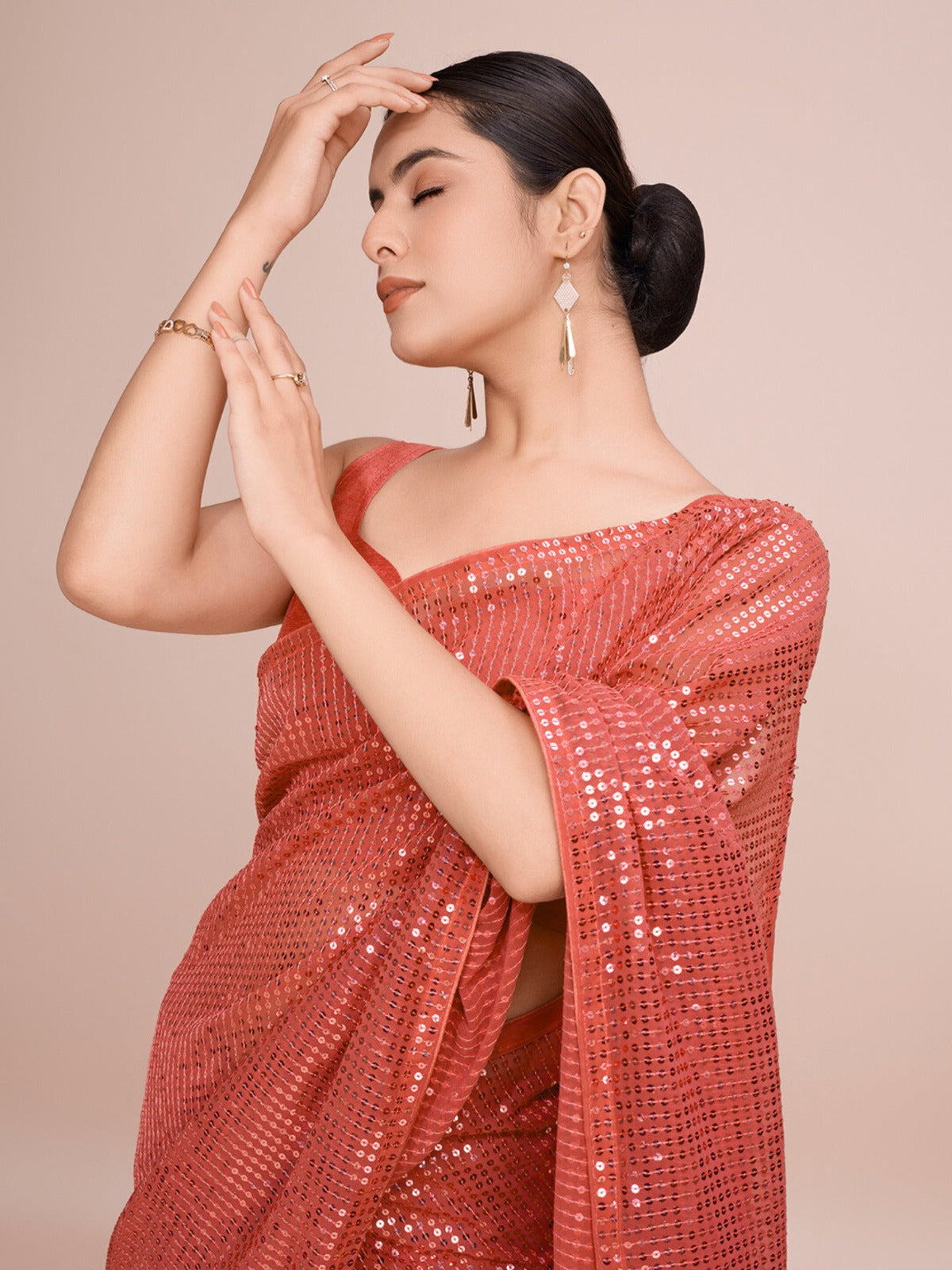 Party Wear Designer Saree With Sequence Work By Fabzonefabindia