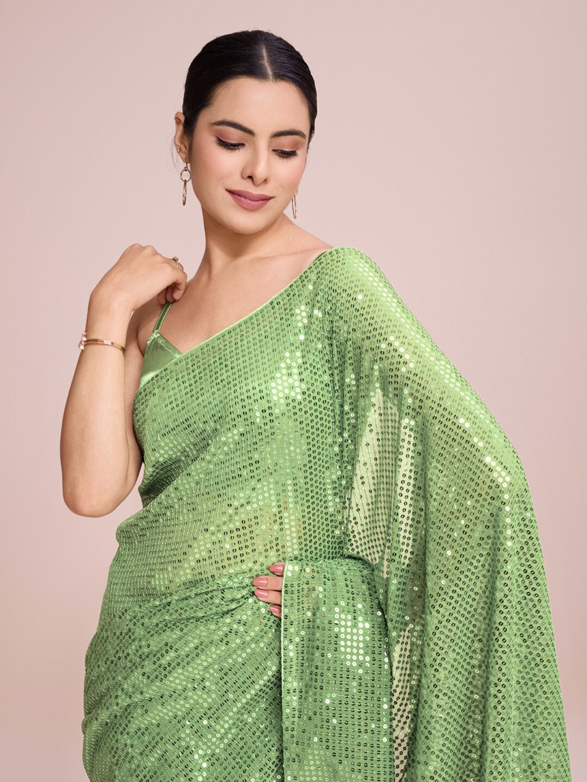 Party Wear Designer Saree With Sequence Work By Fabzonefabindia