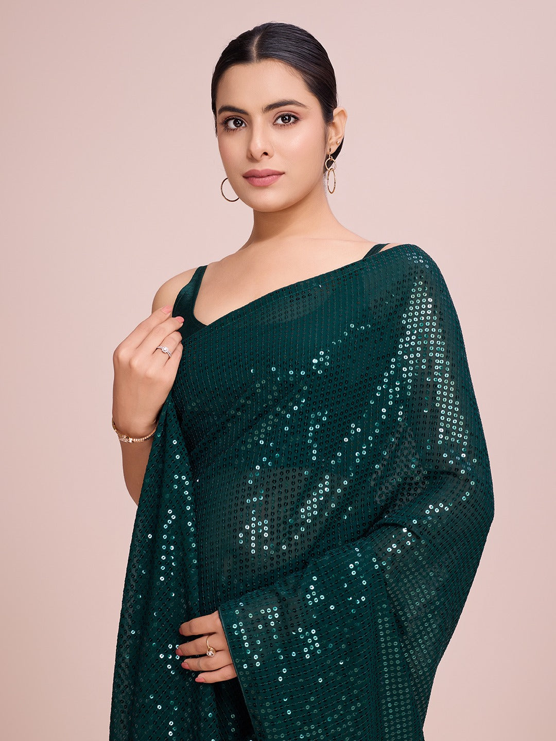 Party Wear Designer Saree With Sequence Work By Fabzonefabindia