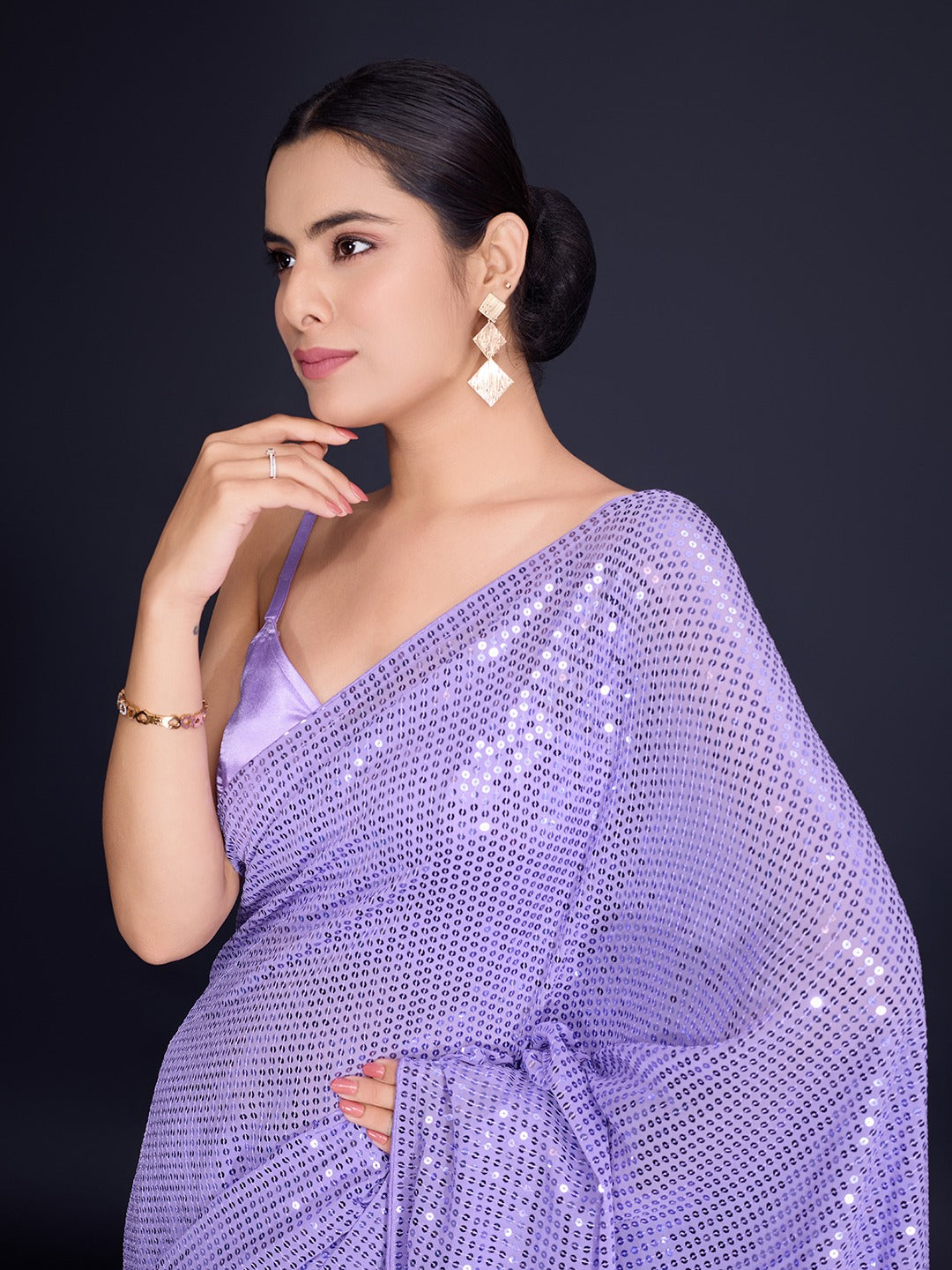 Party Wear Designer Saree With Sequence Work By Fabzonefabindia