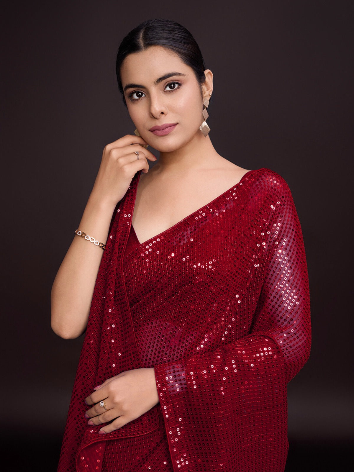 Party Wear Designer Saree With Sequence Work By Fabzonefabindia