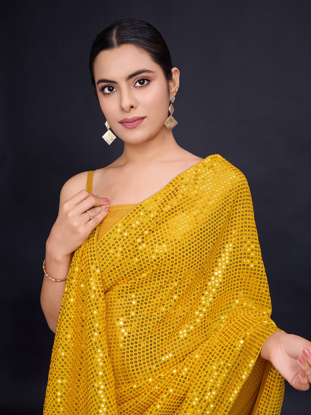 Party Wear Designer Saree With Sequence Work By Fabzonefabindia