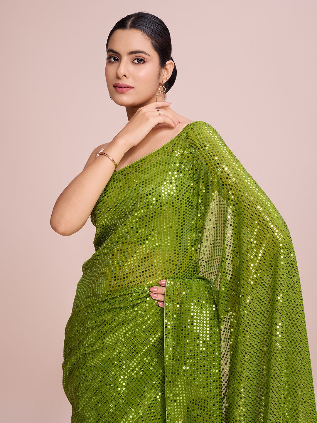 Party Wear Designer Saree With Sequence Work By Fabzonefabindia