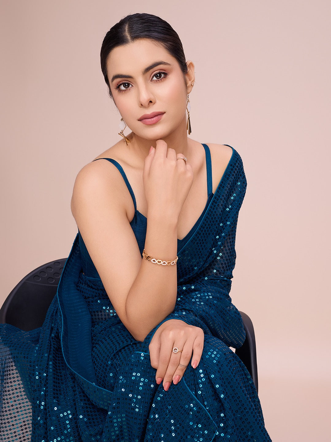 Party Wear Designer Saree With Sequence Work By Fabzonefabindia