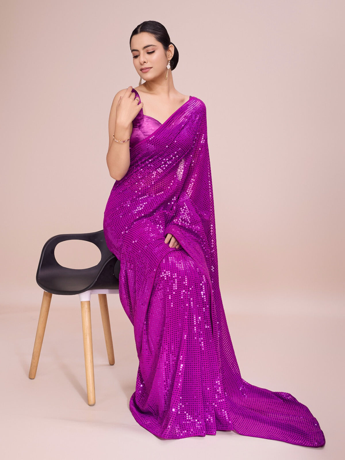 Party Wear Designer Saree With Sequence Work By Fabzonefabindia