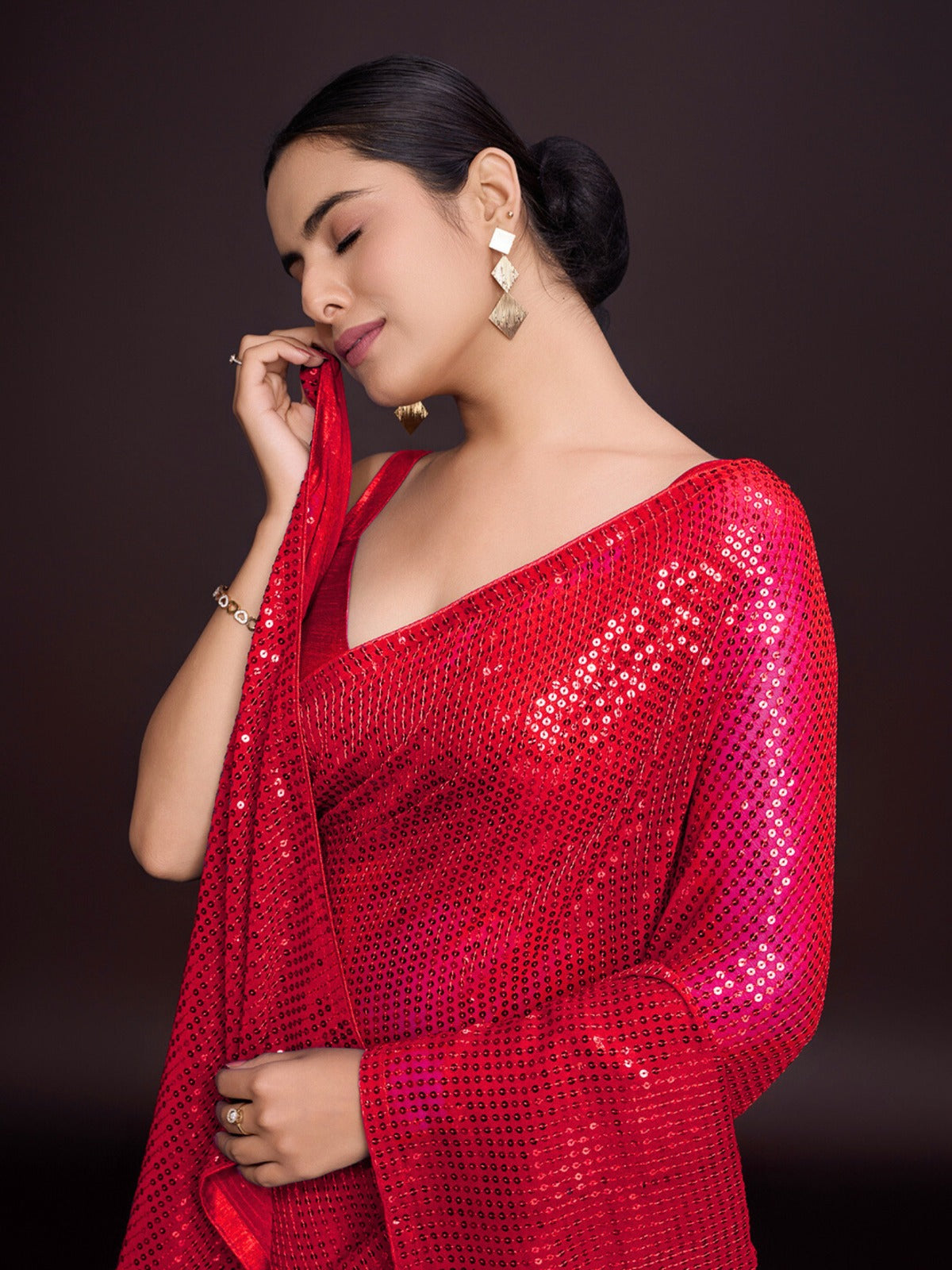 Party Wear Designer Saree With Sequence Work By Fabzonefabindia