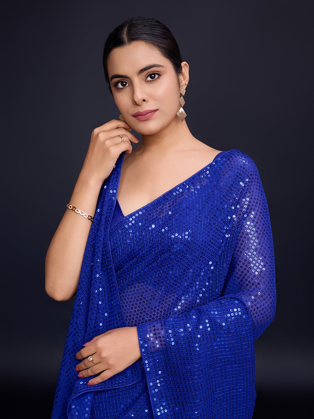 Party Wear Designer Saree With Sequence Work By Fabzonefabindia