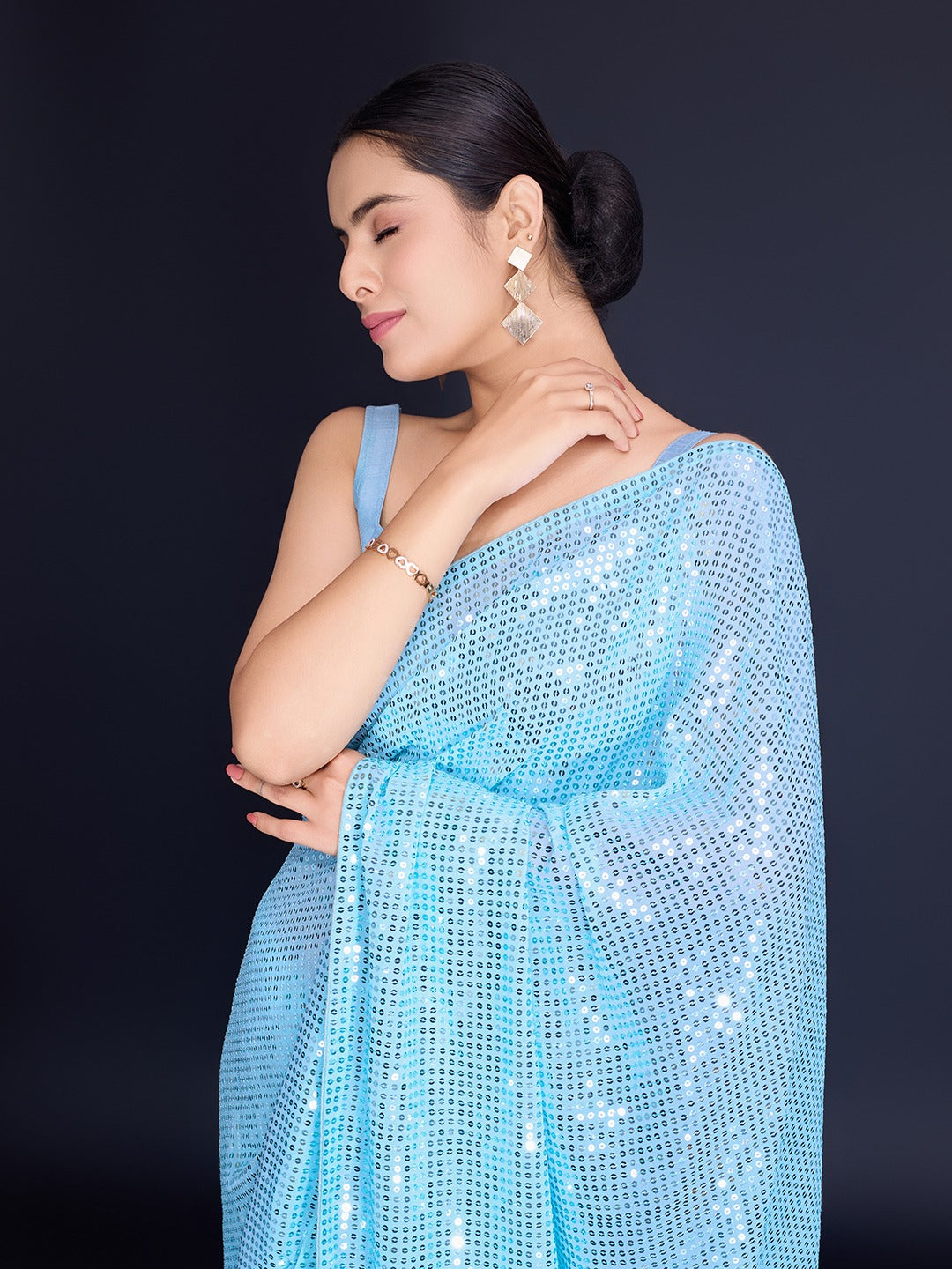 Party Wear Designer Saree With Sequence Work By Fabzonefabindia