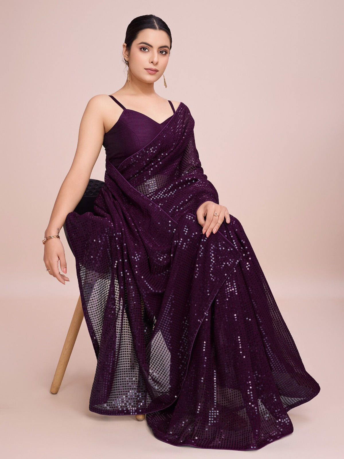 Party Wear Designer Saree With Sequence Work By Fabzonefabindia