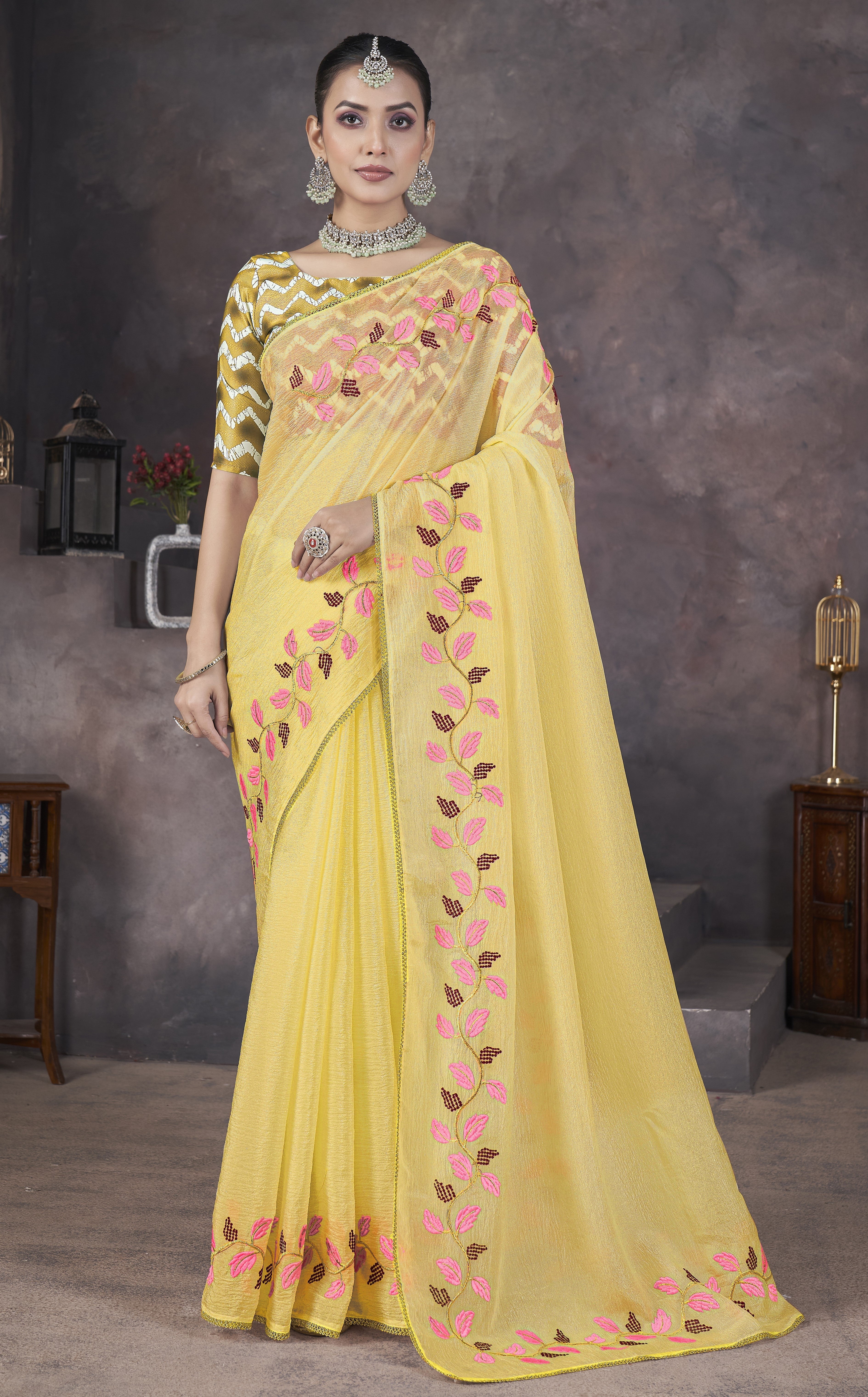 Designer Saree With Beautiful Thread Embroidery work