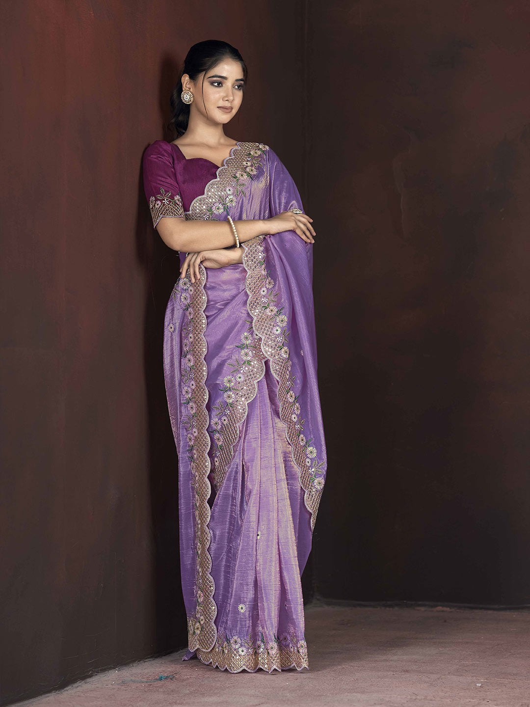 Beautiful Saree With Beautiful Floral Embroidered Work of Multi Thread