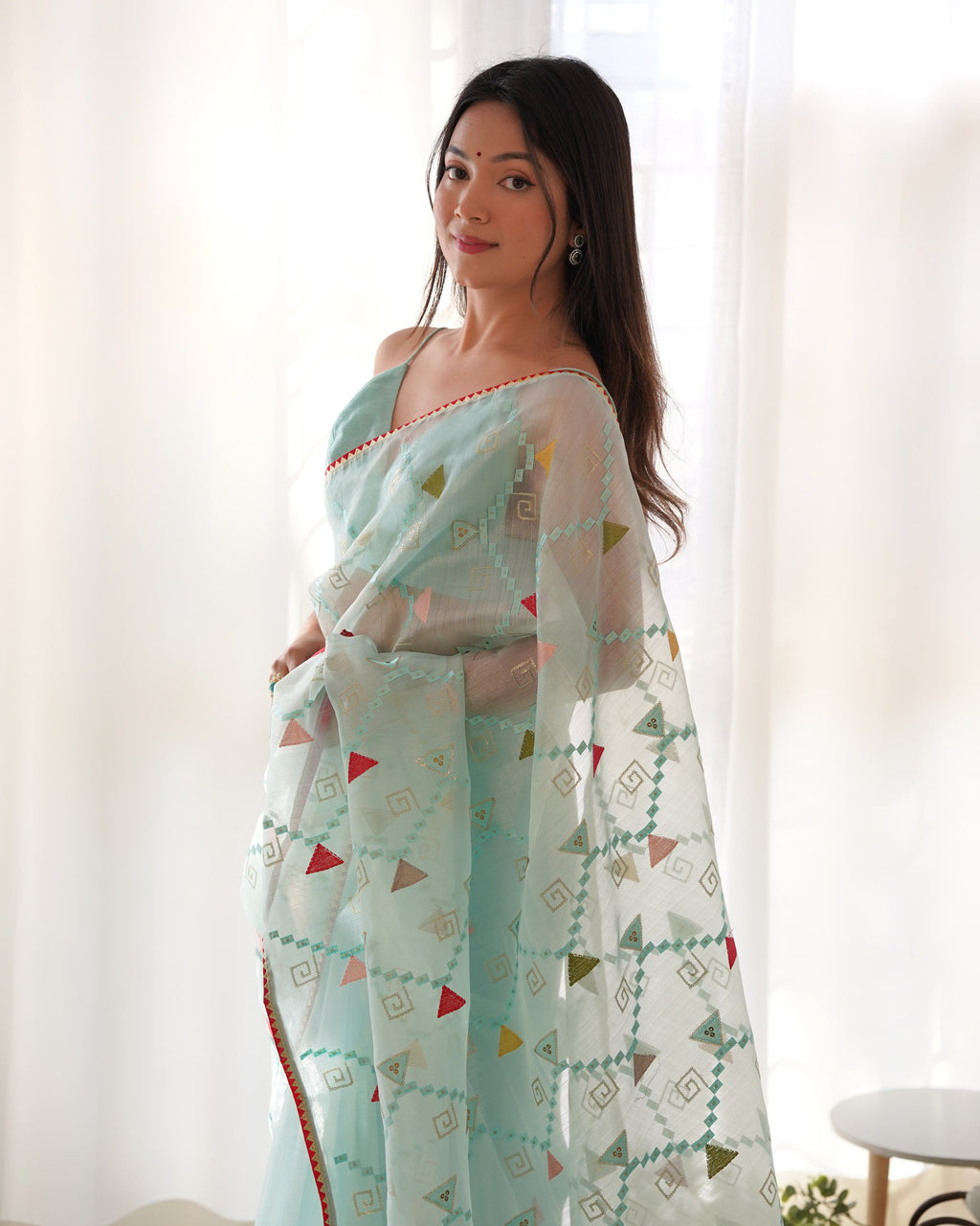 Designer Saree With Thread And Sequence Embroidery work