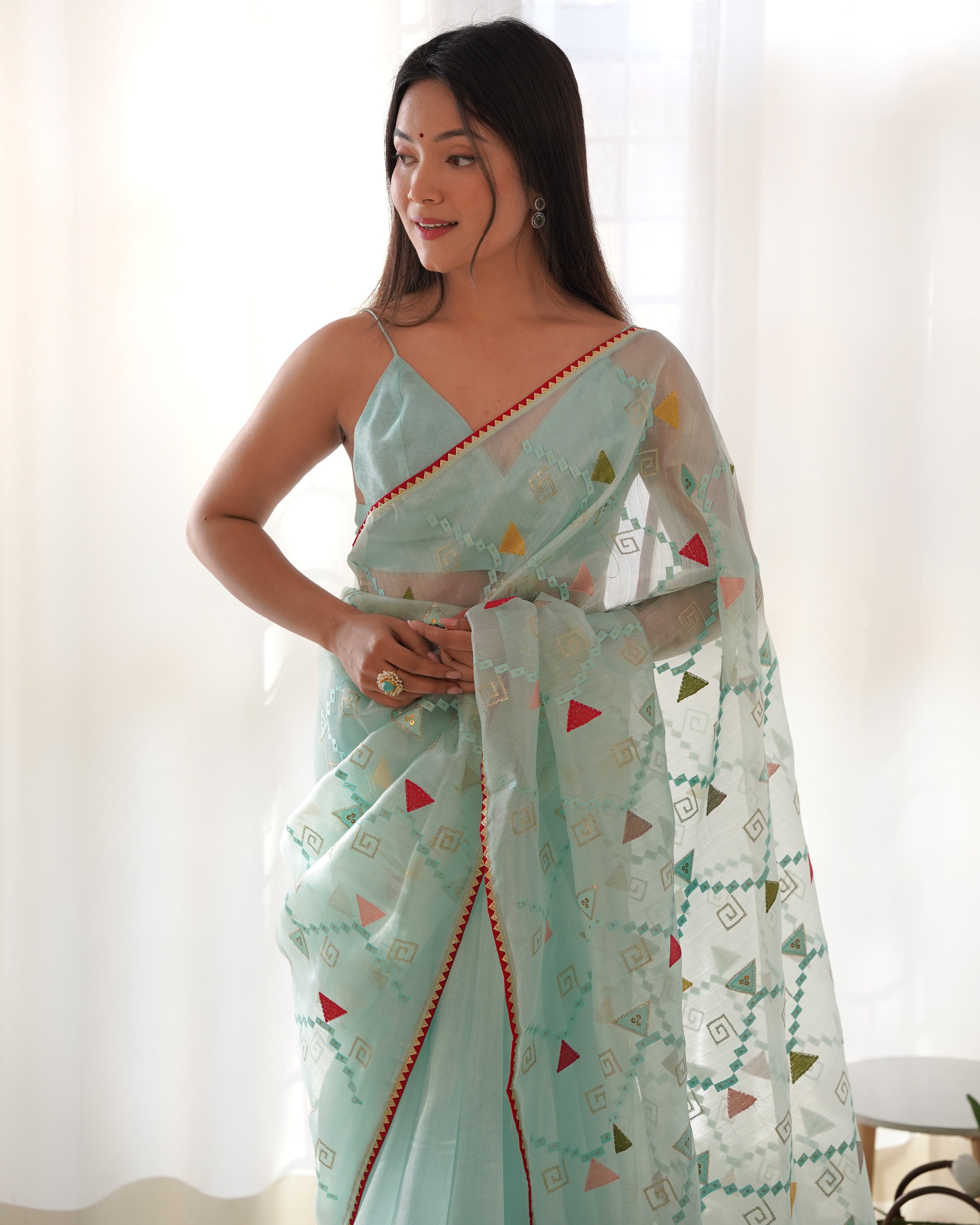 Designer Saree With Thread And Sequence Embroidery work