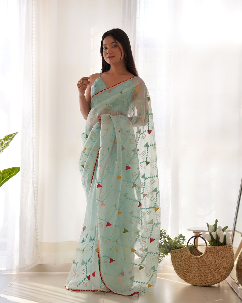 Designer Saree With Thread And Sequence Embroidery work